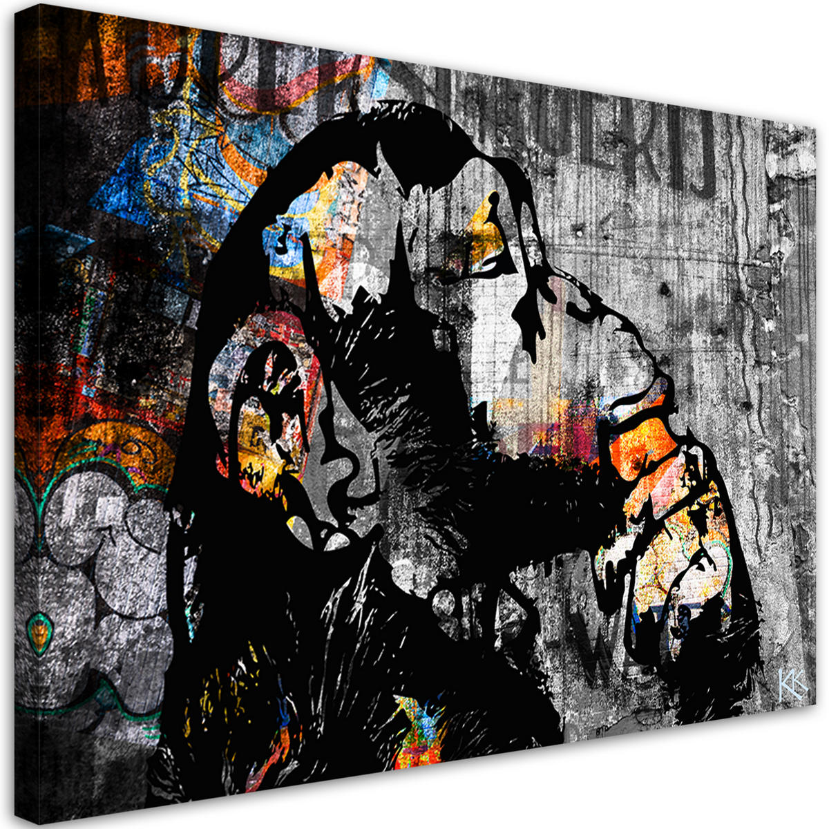 LEINWANDBILD Street Art Banksy Monkey Abstrakt 60x40cm - Multicolor, Textil (60/40cm) - Feeby