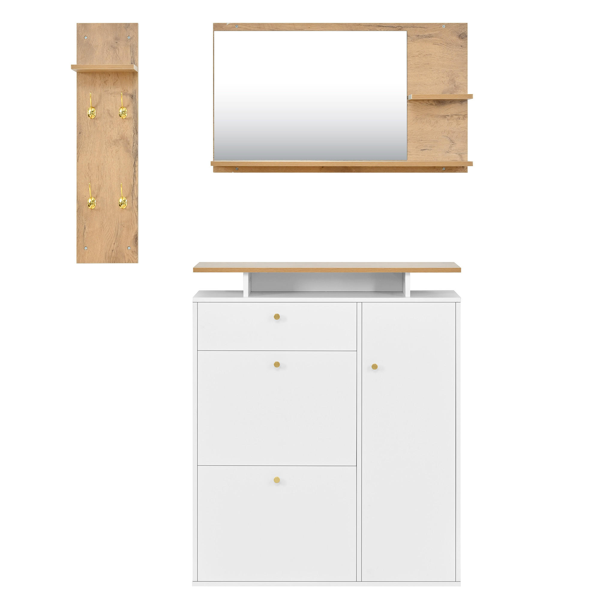 SCHUHSCHRANK set weiß led spiegel schuhschrank - Weiß, Holzwerkstoff (105/151.5/25cm) - Urban Meuble