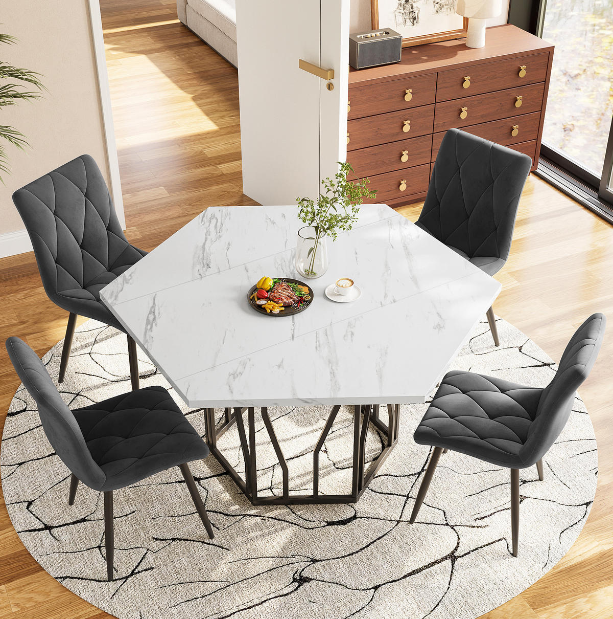 COUCHTISCH 115.5/100 cm schwarz weiß aus MDF und Stahl mit Marmormuster - Schwarz, Holzwerkstoff (115.5/100/75cm) - OKMYHOME