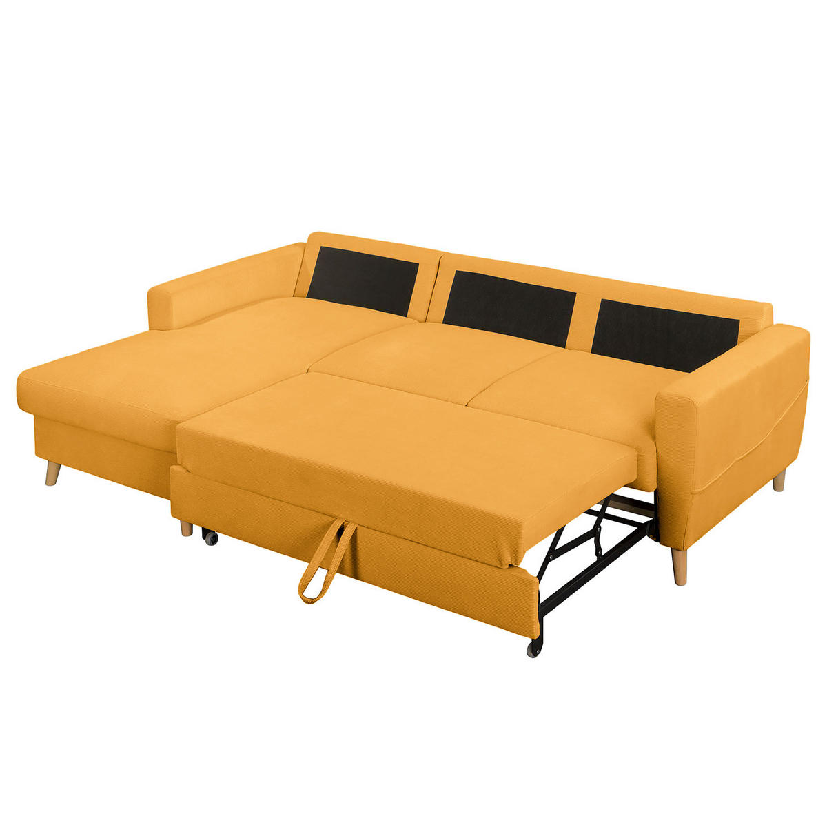 ECKSOFA mit Longchair - Gelb/Braun, Holz/Textil (223/148cm) - home24