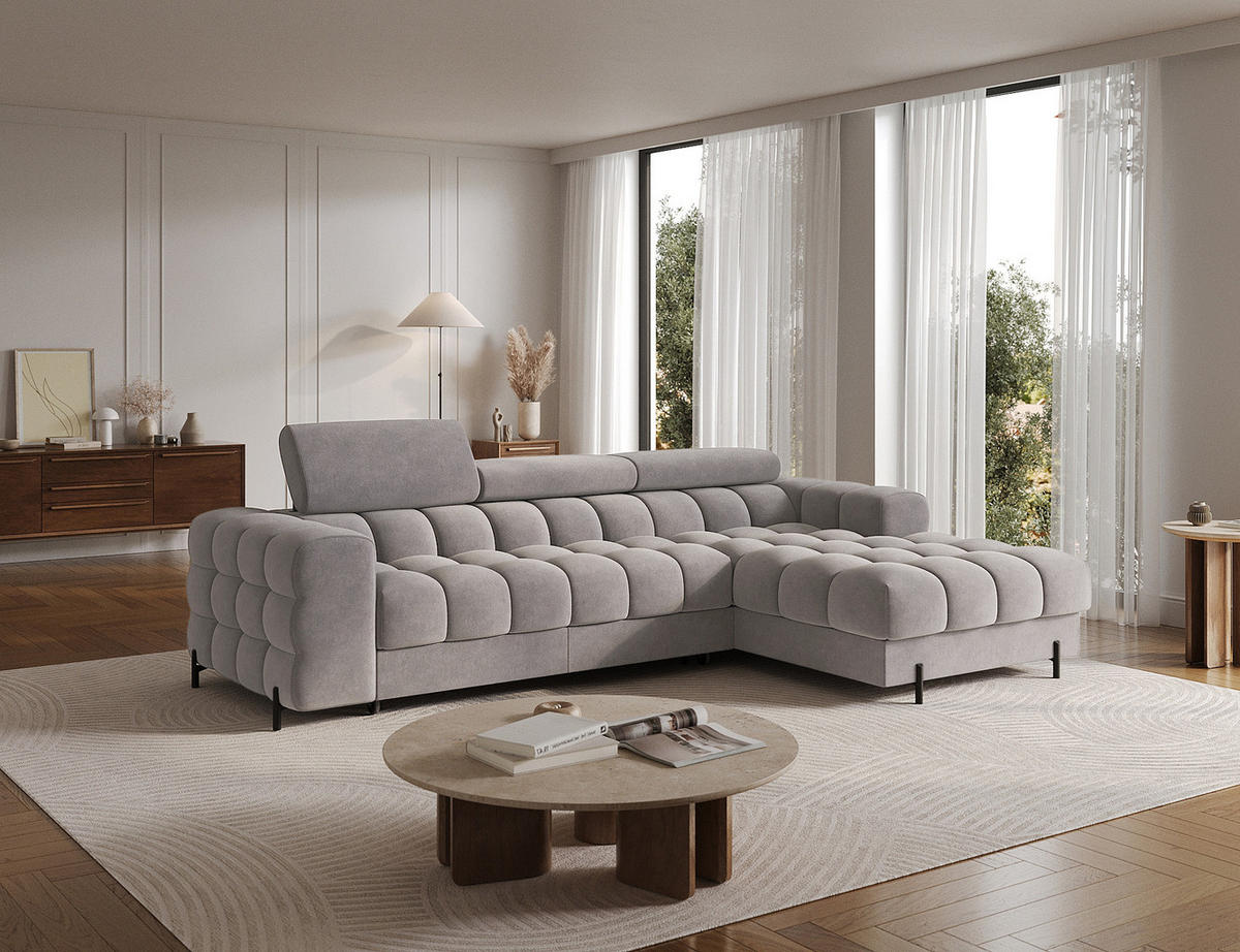 ECKSOFA Neviro R - Grau (Aura 04) - Grau, Holzwerkstoff (285/181cm) - Möblo