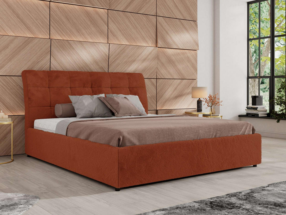 POLSTERBETT GALA CLASSIC 140/200 - Orange Plüsch - ohne Matratze - Orange, Textil (140/200cm) - MKS