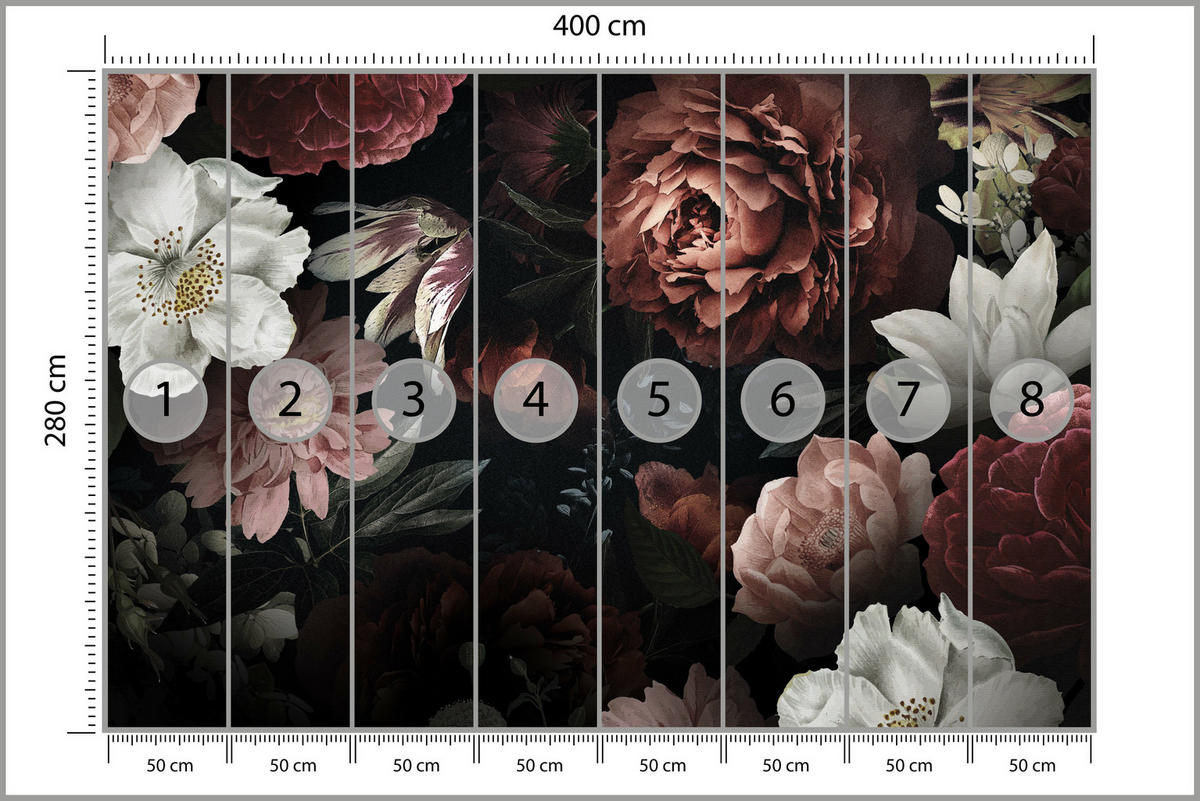 FOTOTAPETE für Büro Bunte Blumen Pfingstrosen Botanisch 400x280 - Rot/Weinrot, Papier (400/280cm) - Muralo