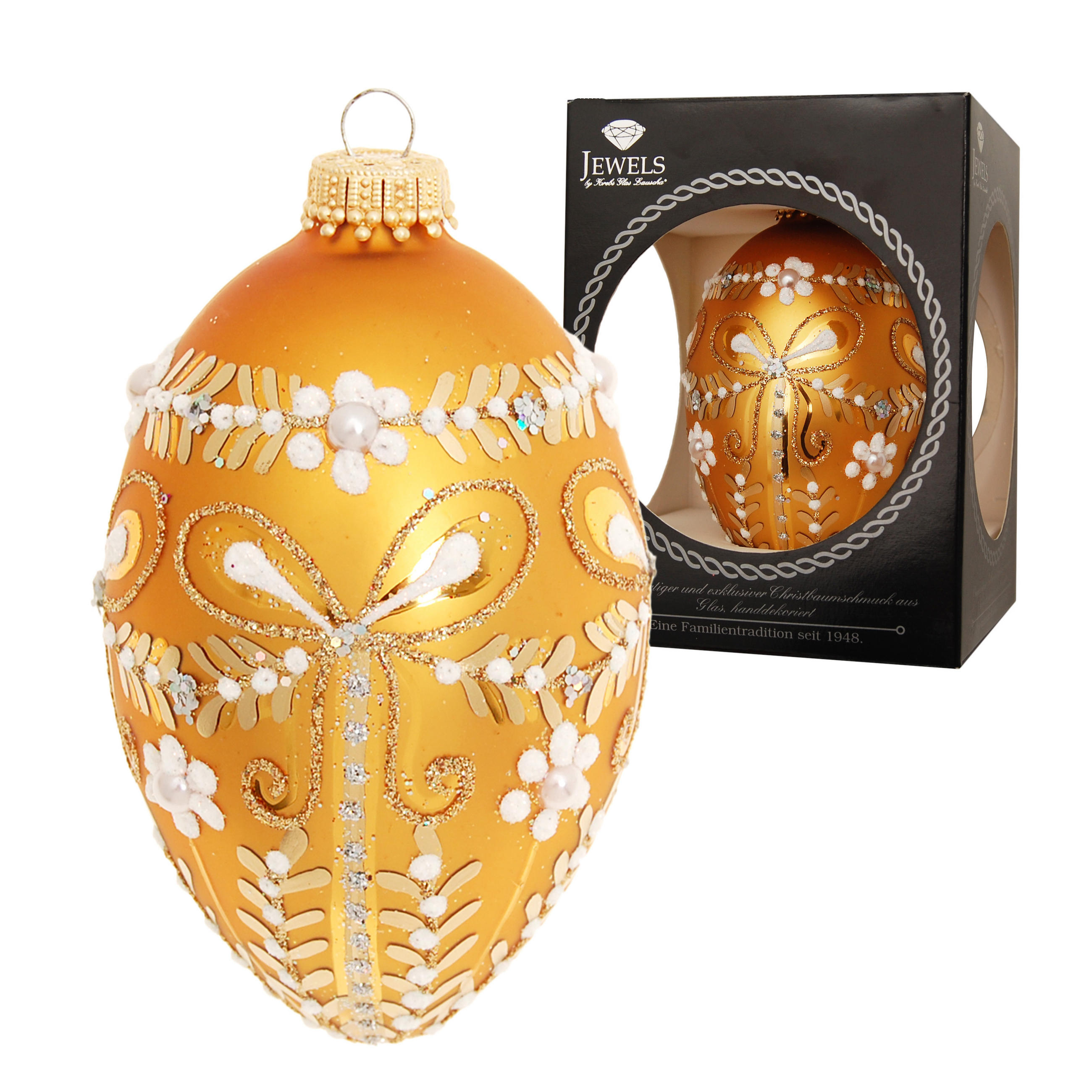 CHRISTBAUMSCHMUCK Ei im Schleifendesign Goldfarbig 10cm (Glas / 1 Stk.) - Goldfarben, Glas (6/10/6cm) - Krebs Glas Lauscha