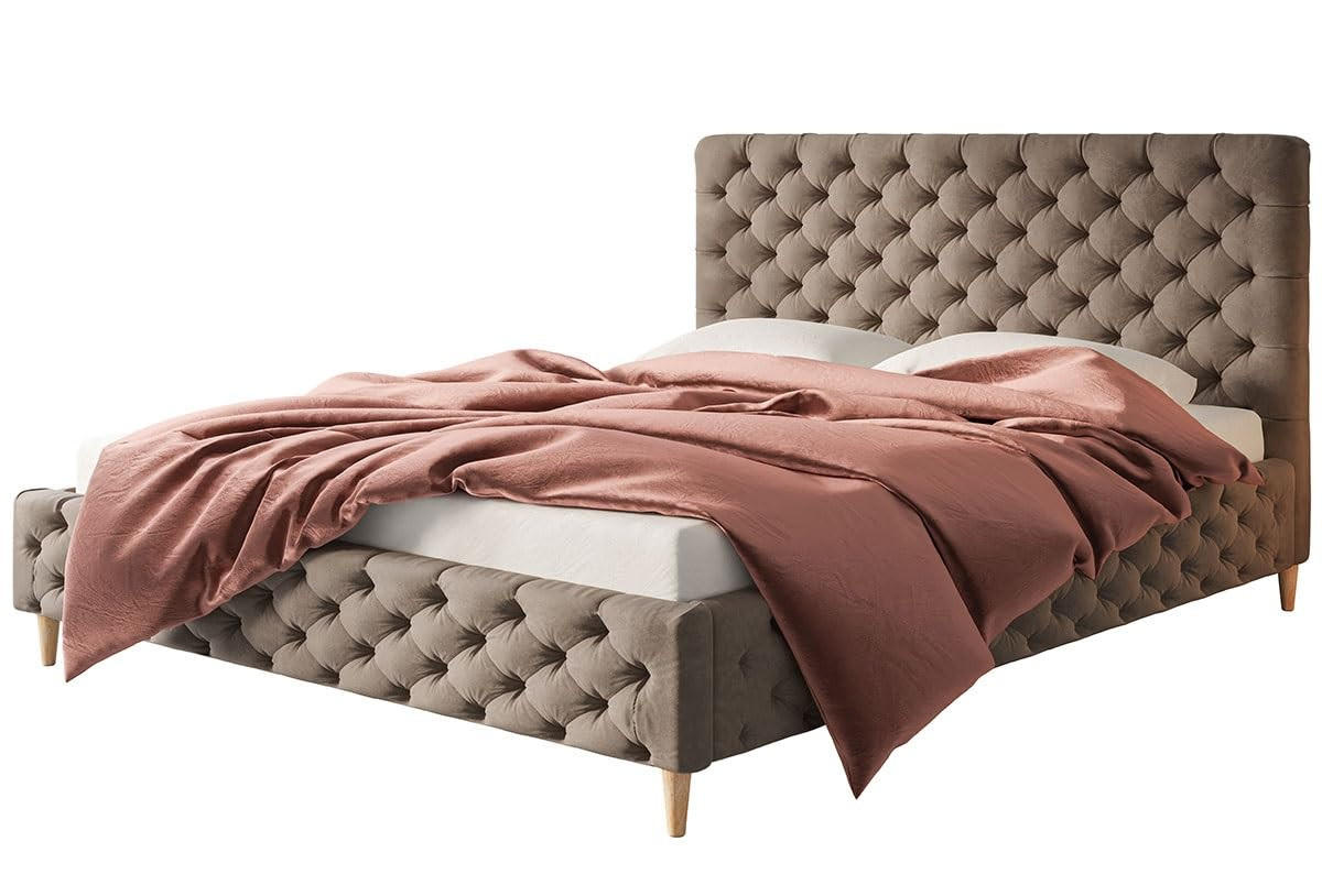 POLSTERBETT LUX Miami mit Kopfteil, 160 x 200 cm, Doppelbett mit Lattenrost aus Holz, Velourstoff Braun, Füße in Farbe: Braun - Braun, Holz/Textil (160/200cm) - Alpi-Möbel