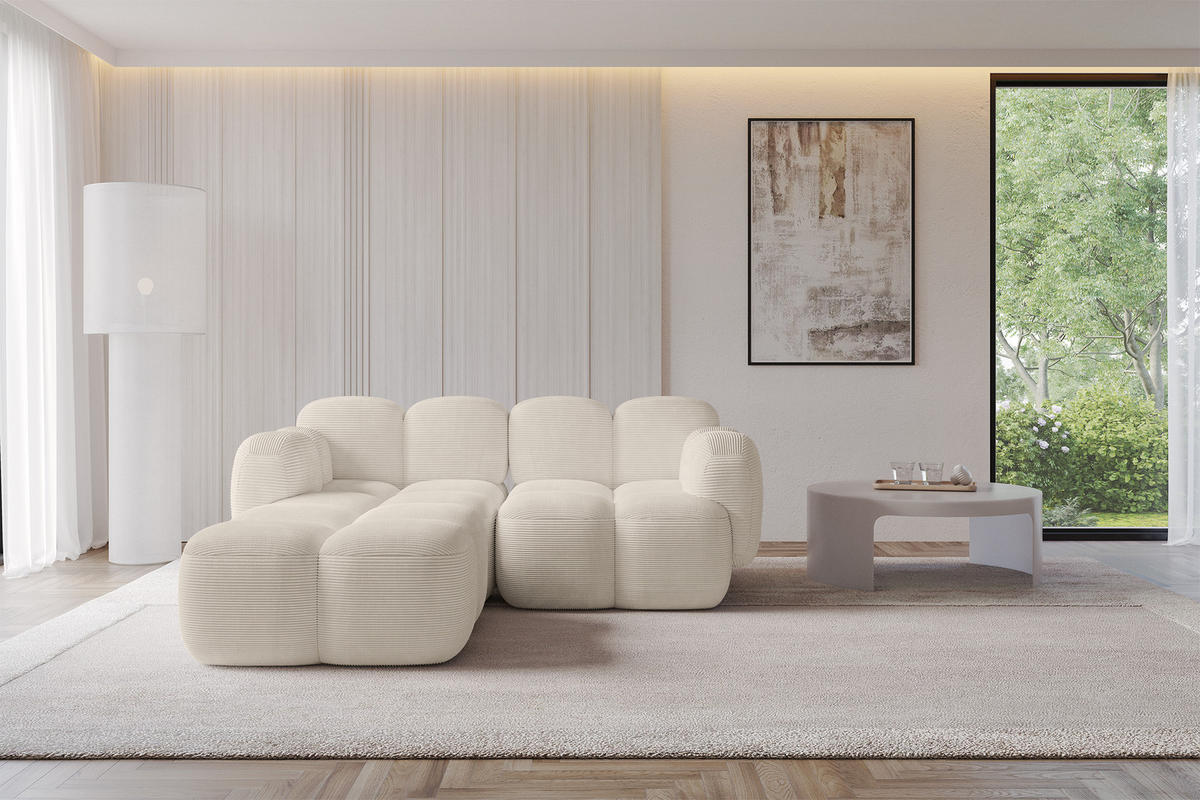 ECKSOFA modulares Sofa Links Miko-L1 214x205x75 Beige Cord - Beige/Schwarz, Holzwerkstoff/Kunststoff (214/205cm) - ALTDECOR