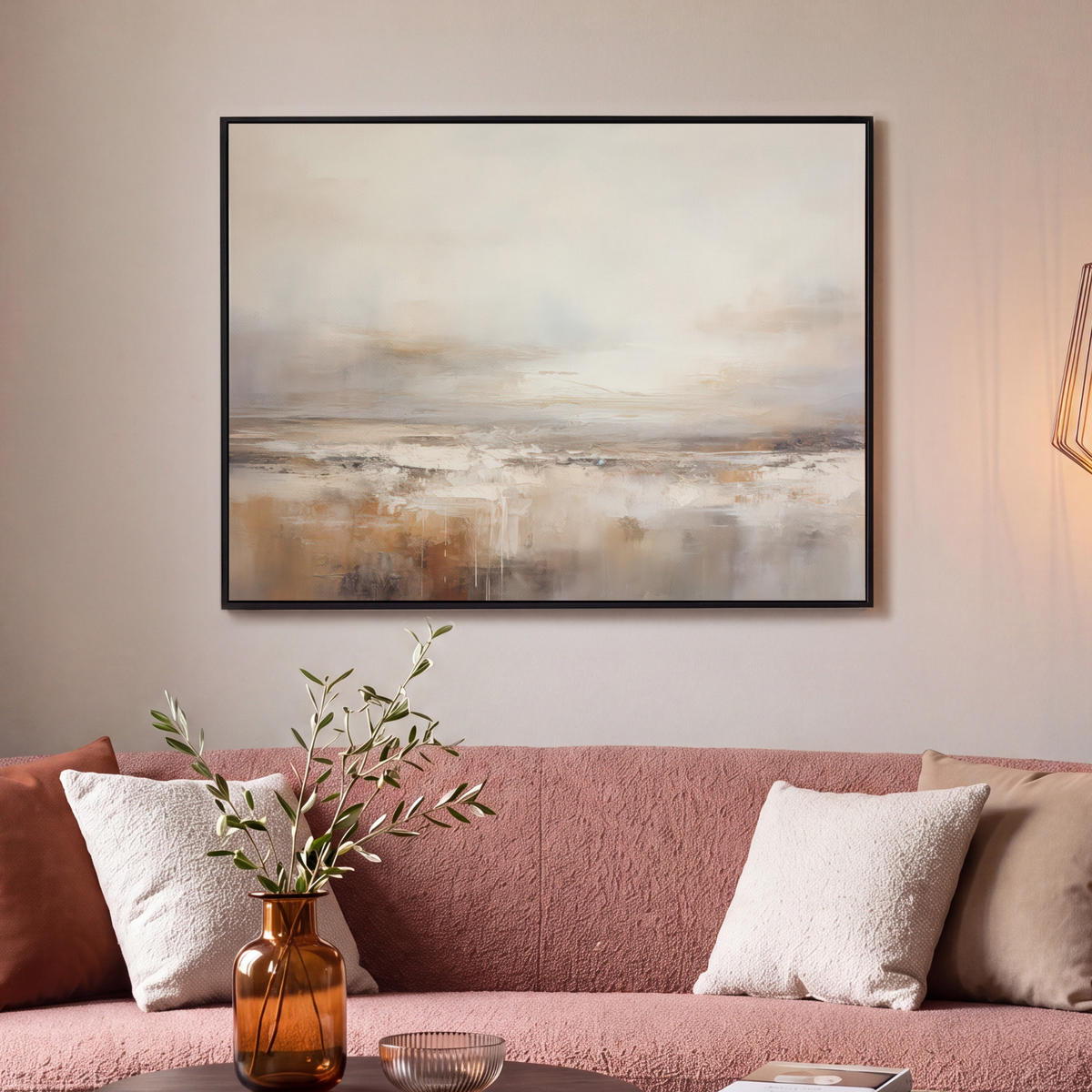 LEINWAND Bilder mit Rahmen - Kunst - Industriell - Grau - Braun - Abstrakt - 100x70 - Sandfarben, Textil (100/70cm) - MuchoWow