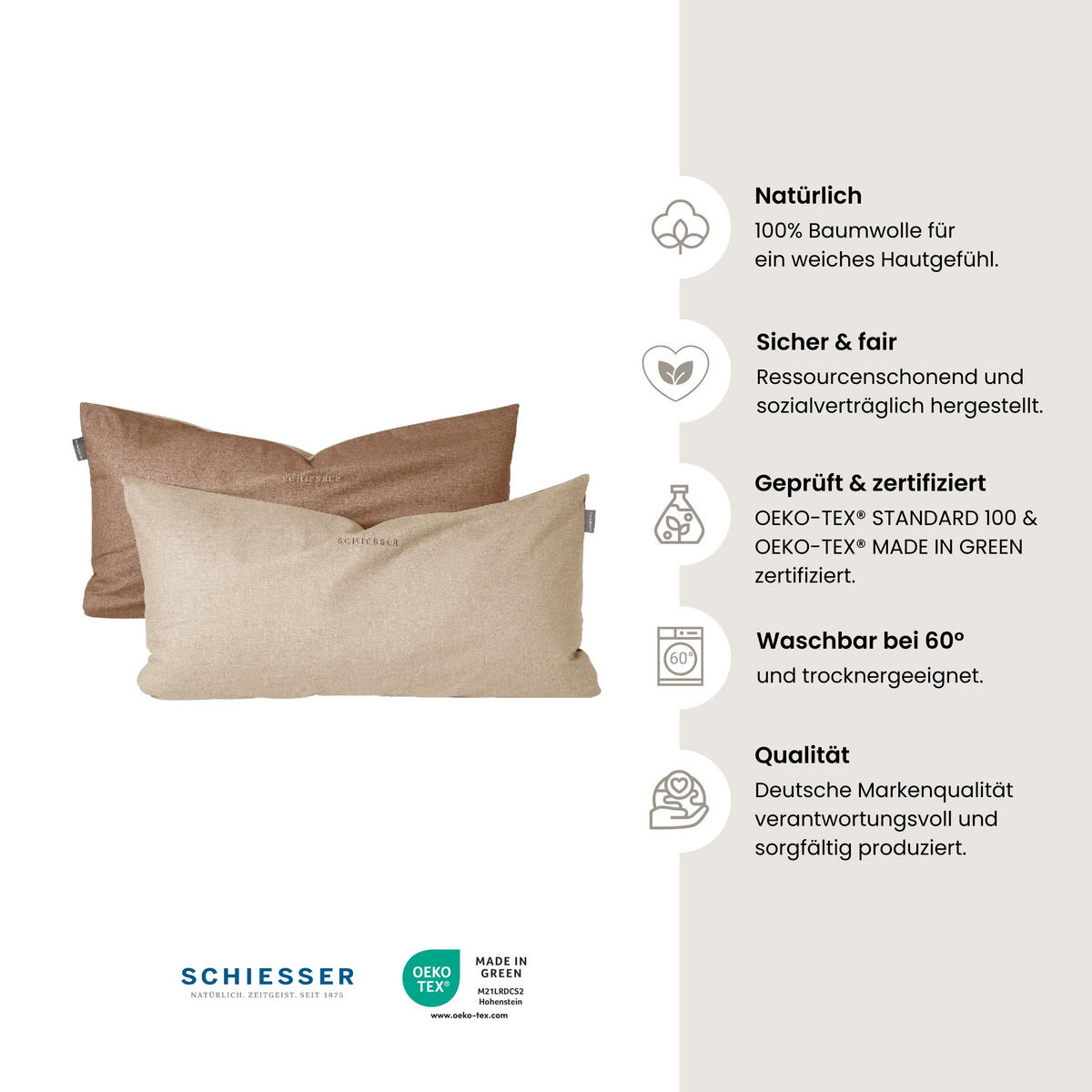 KISSENHÜLLENSET Doubleface - Renforcé - 2-teilig - 40 x 80 cm - Sand - Sandfarben, Textil (40/80cm) - SCHIESSER