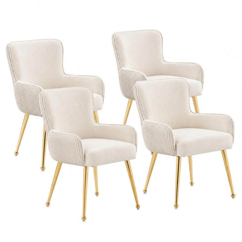 ESSZIMMERSTUHL 4er-Set mit Armlehnen Samt Beige/Gold - Beige, Metall (47.5/83/57.1cm) - Meubliv