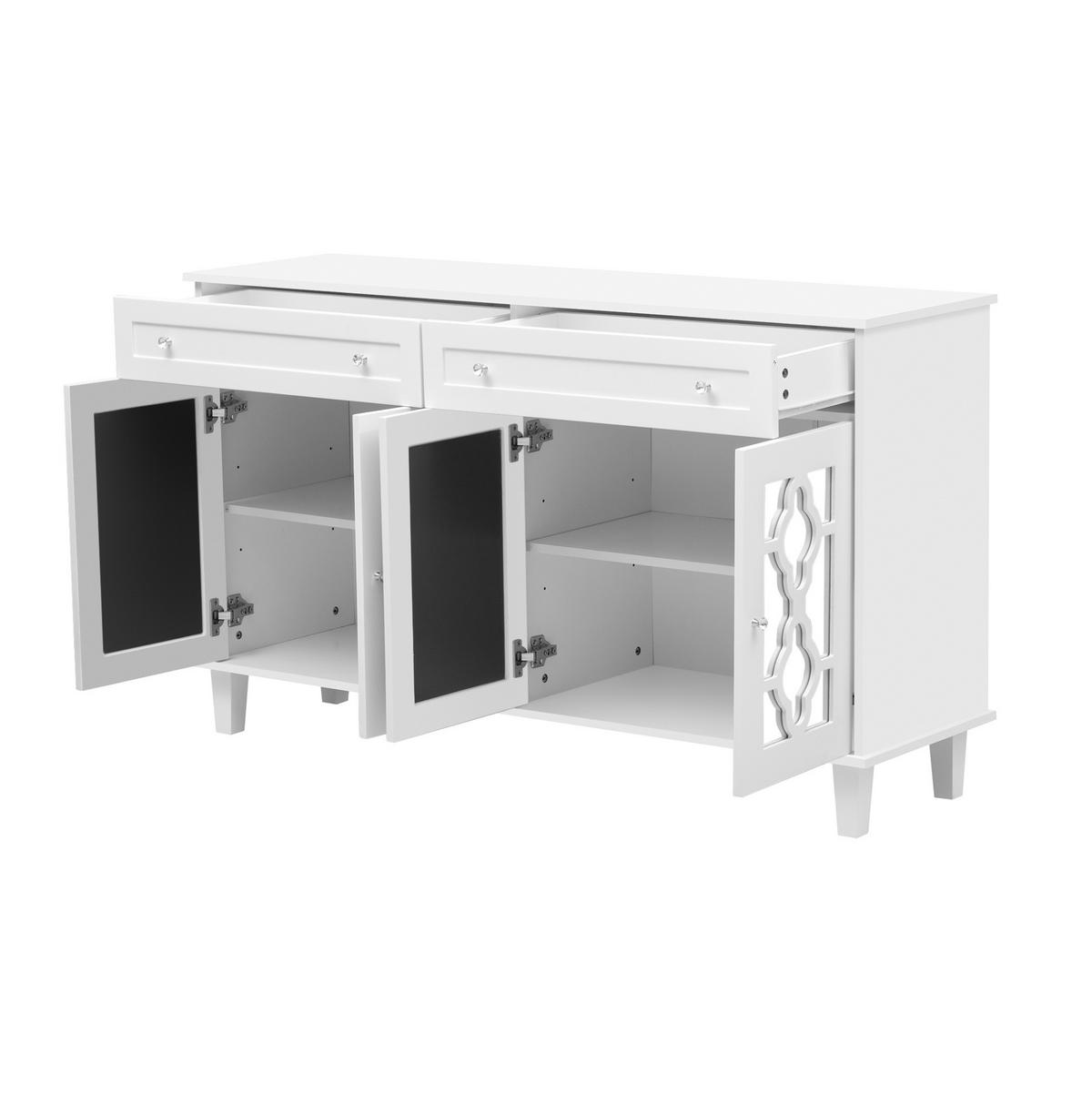 SIDEBOARD 140/40/83 cm mit 4 Spiegeltüren & 2 Schubladen in Weiß - Weiß, Holzwerkstoff (140/83/40cm) - BEAOK