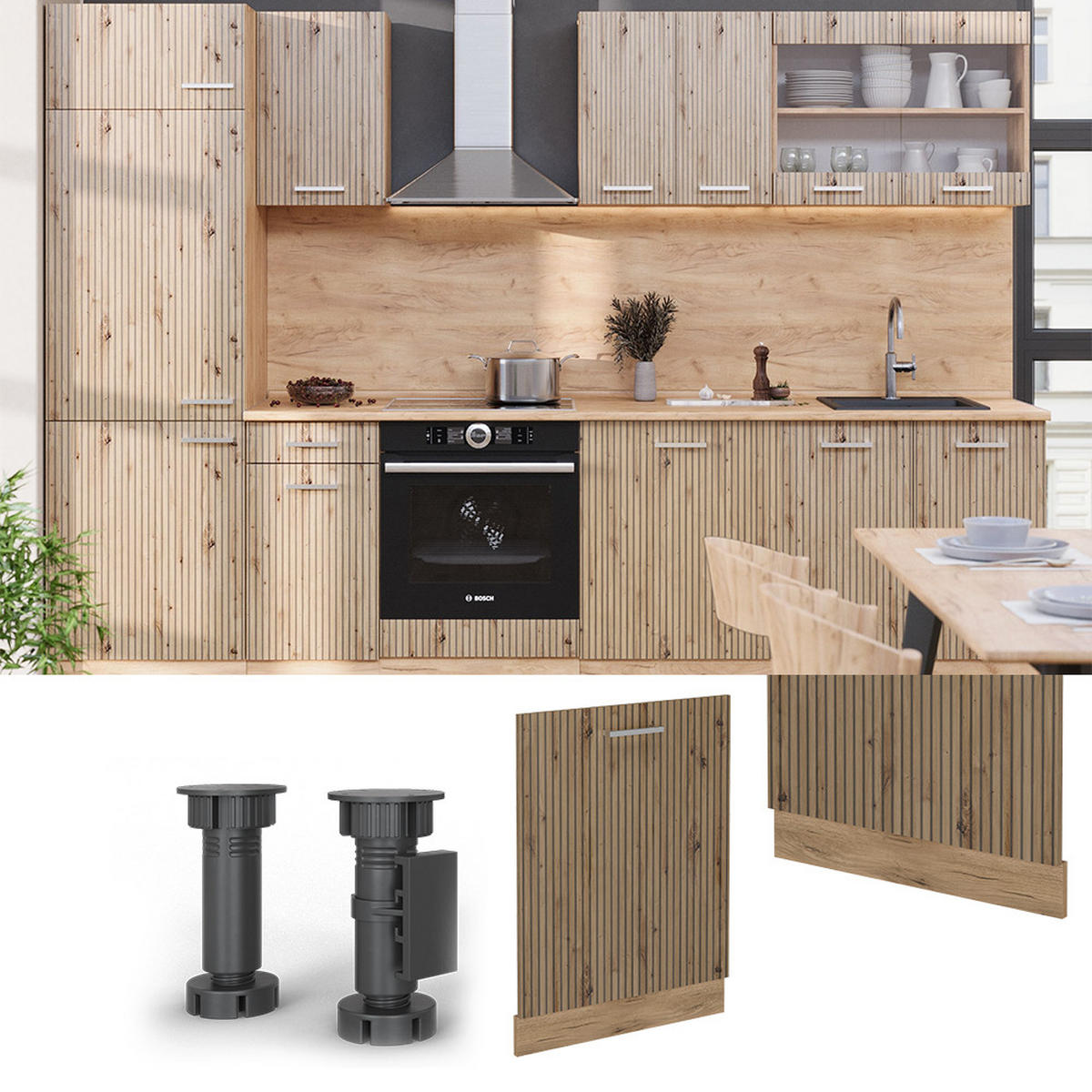 GESCHIRRSPÜLBLENDE R-Line Artisan-Eiche 60 cm , AP Anthrazit - Honigeiche/Eiche Artisan, Holzwerkstoff (60/81.8/1.6cm) - Vicco