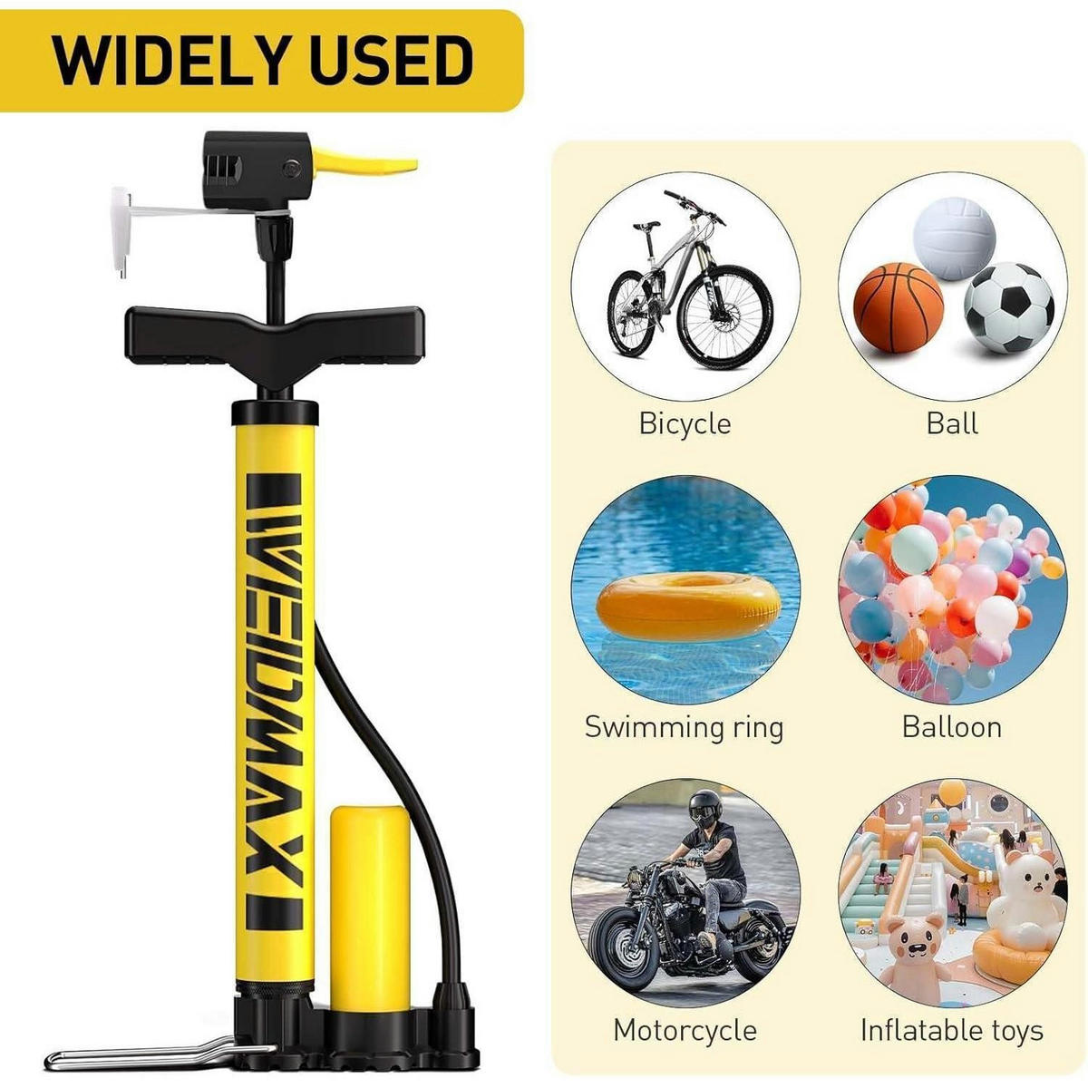 FAHRRADPUMPE mit Presta & Schrader Ventil 120 PSI Gelb - Gelb, Kunststoff (21.5/13.5/54.7cm)