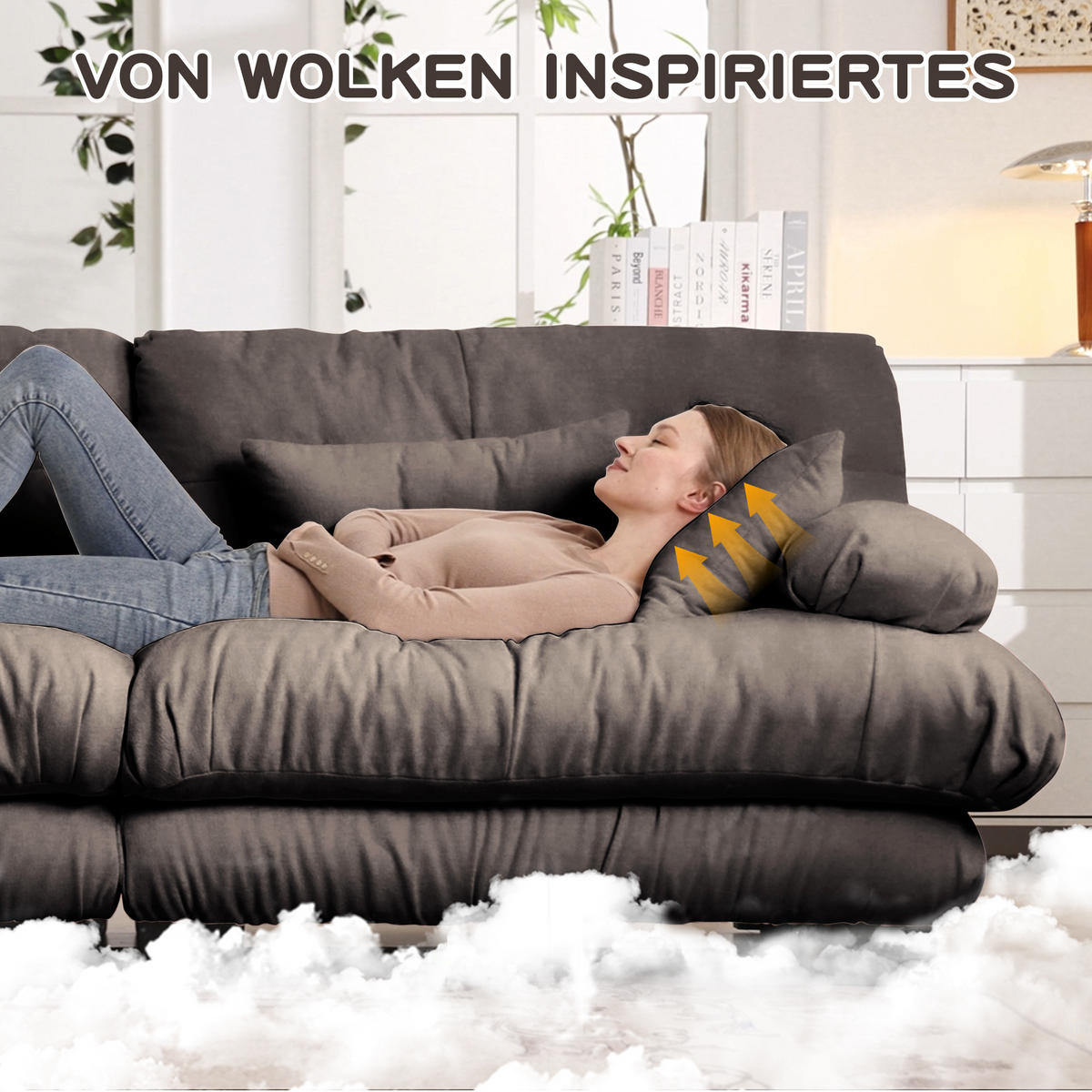 2-SITZER SOFA Chenille Braun mit Ottomans und Kissen - Braun, Textil (220/81/145cm) - WISHDOR