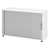 ROLLLADENSCHRANK - 2 Ordnerhöhen 40/120/74,8 cm in Weiß/Silberfarben Streifengriff (Kunststoff) - Silberfarben/Weiß, Holzwerkstoff (120/74.8/40cm) - bümö