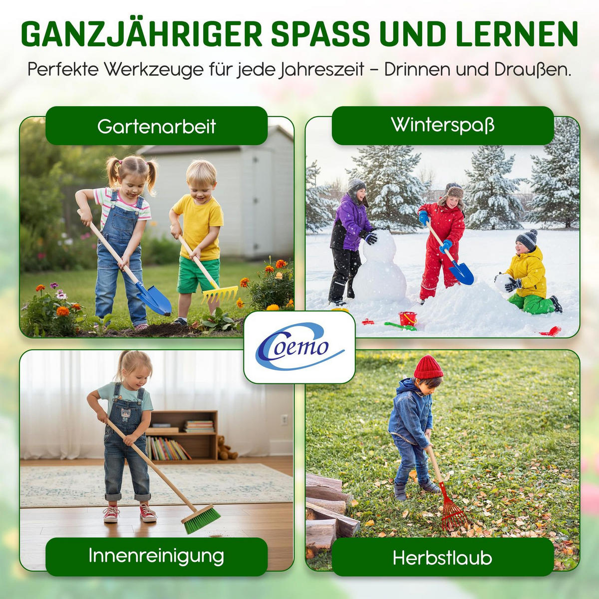 KINDER-GARTENGERÄTE 5 Teile - Multicolor, Holz (70/15/10cm) - Coemo