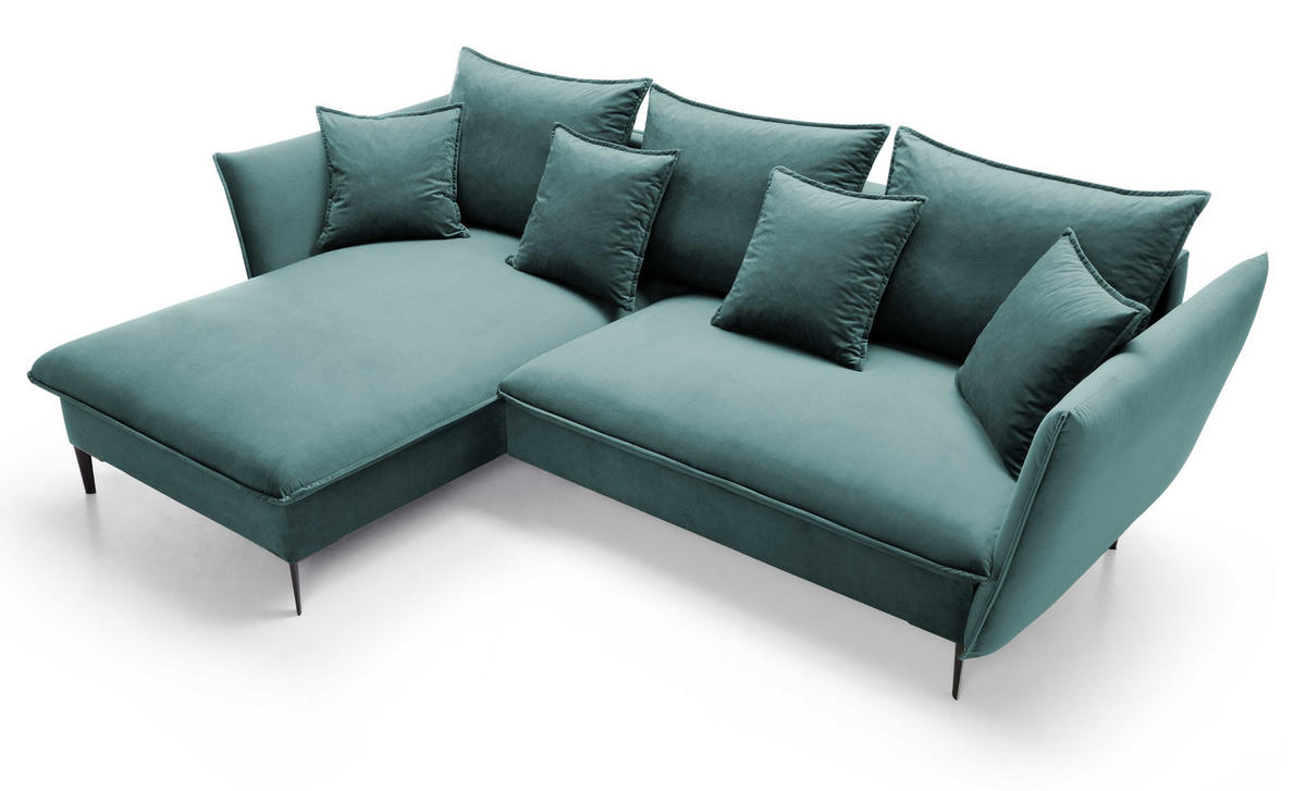 ECKSOFA Flavio mit Schlaffunktion, Bettkasten 260 cm, Links, Türkis - Türkis, Holz (258/167cm) - Emporius