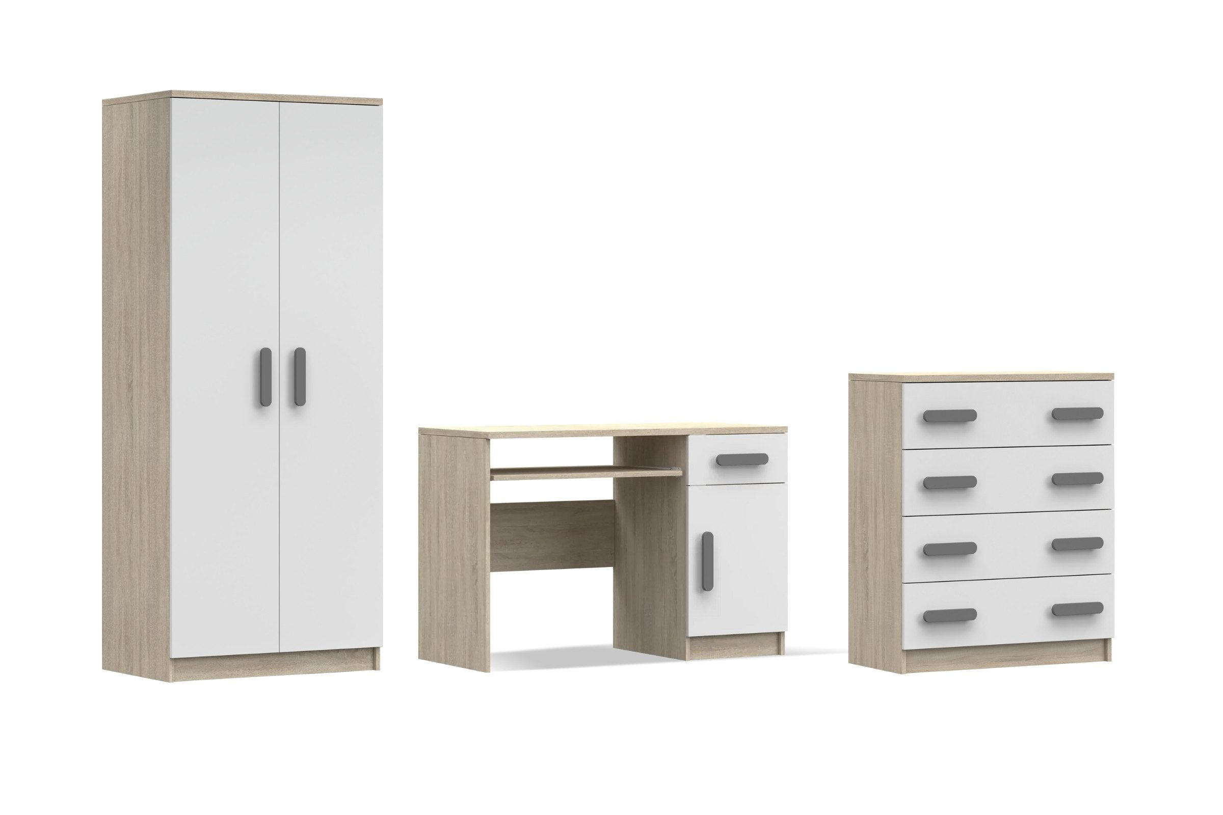 Deine Möbel 24 Kinderzimmer-Set Weiß, Sonoma Eiche, Grau 270x50x192 cm