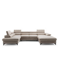 ECKSOFA U-Form PLAZA U Links mit Schlaffunktion 125x256 Velours Dunkelbeige - Beige/Creme, Holz/Kunststoff (350/95/210cm) - Muffo