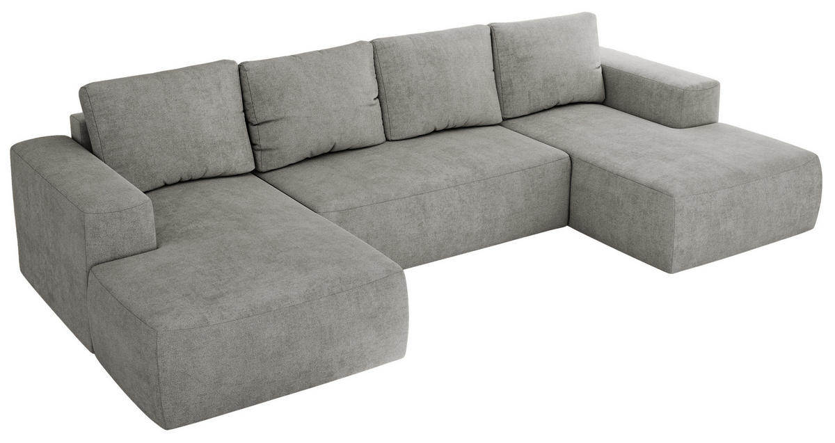 WOHNLANDSCHAFT TRENTINO U Hellgrau Struktur - Hellgrau, Textil (334/91/163cm) - MKS