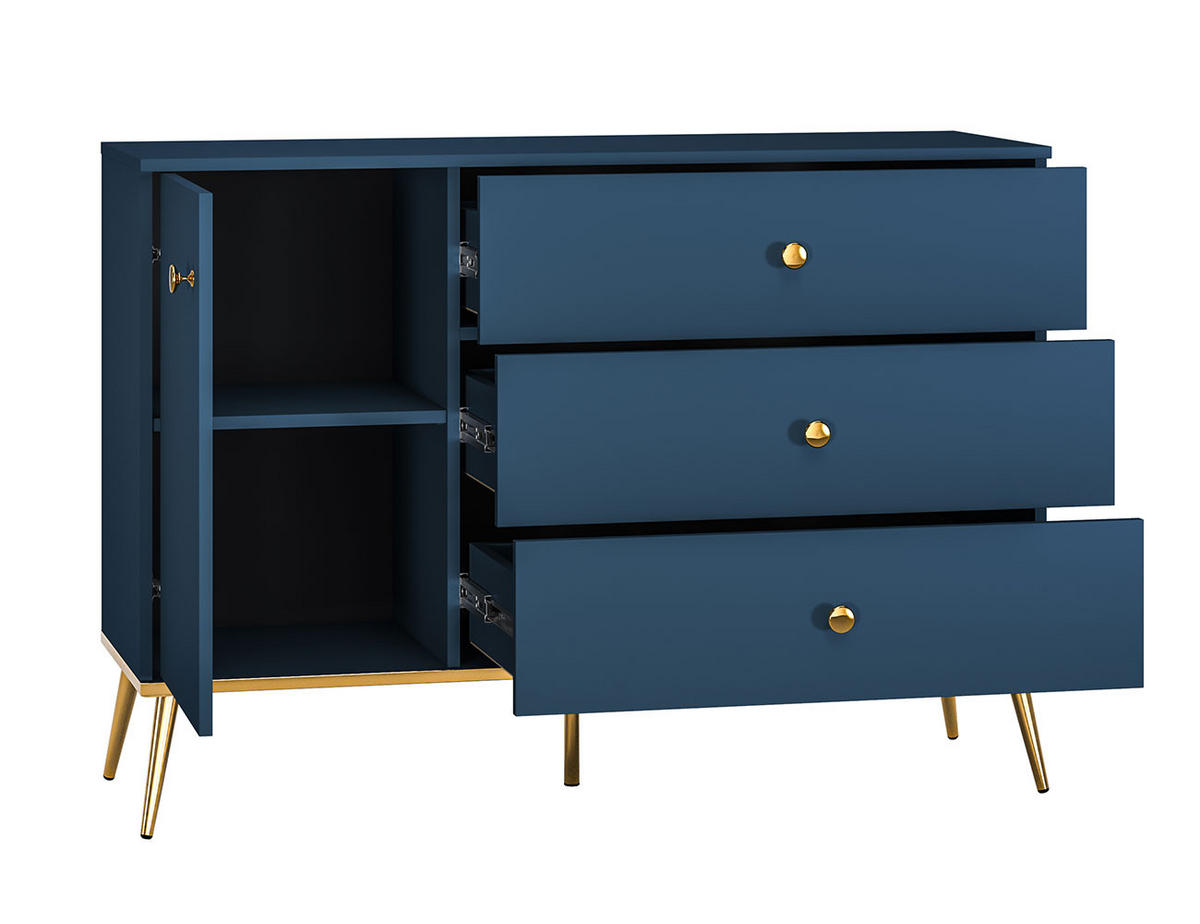 SIDEBOARD Marine dunkelblau / gold 120 / 40 / 85cm - Blau/Dunkelblau, Holz/Holzwerkstoff (120/85/40cm) - Feldmann-Wohnen