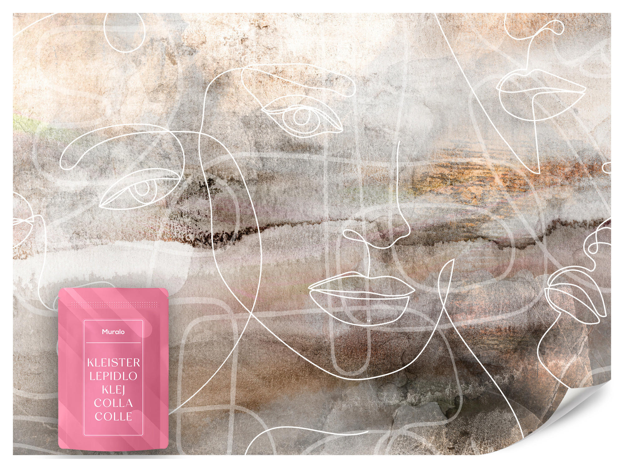 FOTOTAPETE für Wohnzimmer Gesichter Abstraktion 200x140 - Beige/Braun, Papier (200/140cm) - Muralo