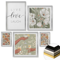 WANDBILDER 5er Set - 50x50 cm & 20x30 cm & 40x60 cm Silberner Rahmen - Boho-Pflanzenmuster - Silberfarben, Kunststoff (40/60cm) - ArtPrintCave
