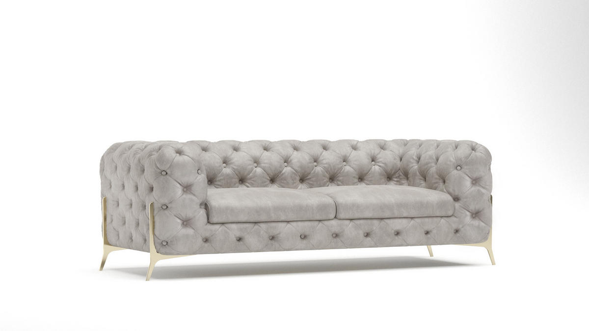 CHESTERFIELD-SOFA 3-Sitzer Vertex Grau Samt - Goldfarben/Grau, Holz/Textil (225/75/100cm) - S-Style Möbel