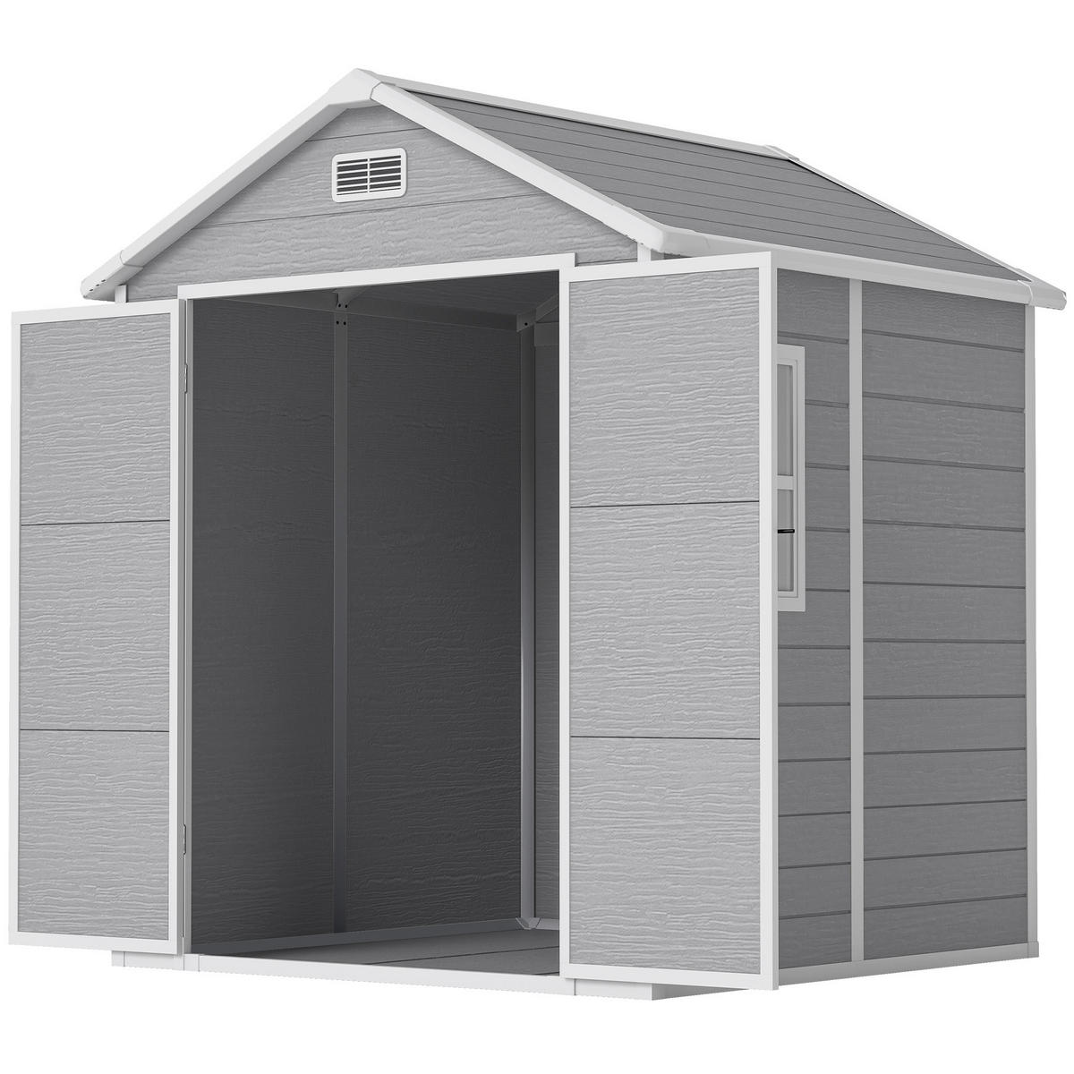 GARTENSCHUPPEN DE-08113 mit Boden, Fenster & Holzoptik Grau - Grau, Kunststoff (151/219/182cm) - ComfortXL