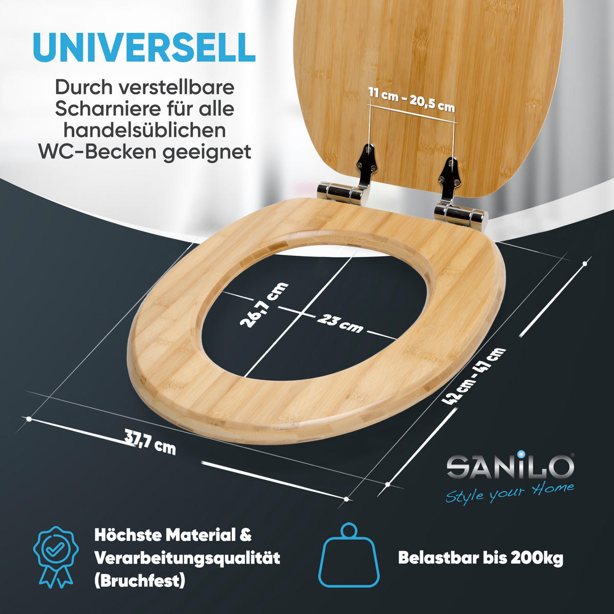 WC Sitz mit Absenkautomatik Bambus - Braun, Holzwerkstoff (38/6/47cm) - Sanilo