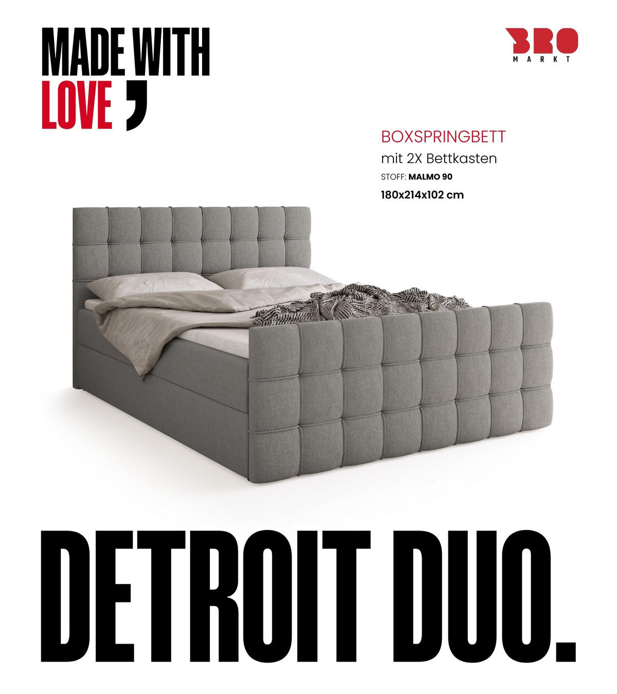 BOXBETT Detroit Duo mit Topper 180/200 Grau - Grau, Textil (180/200cm) - Bromarkt