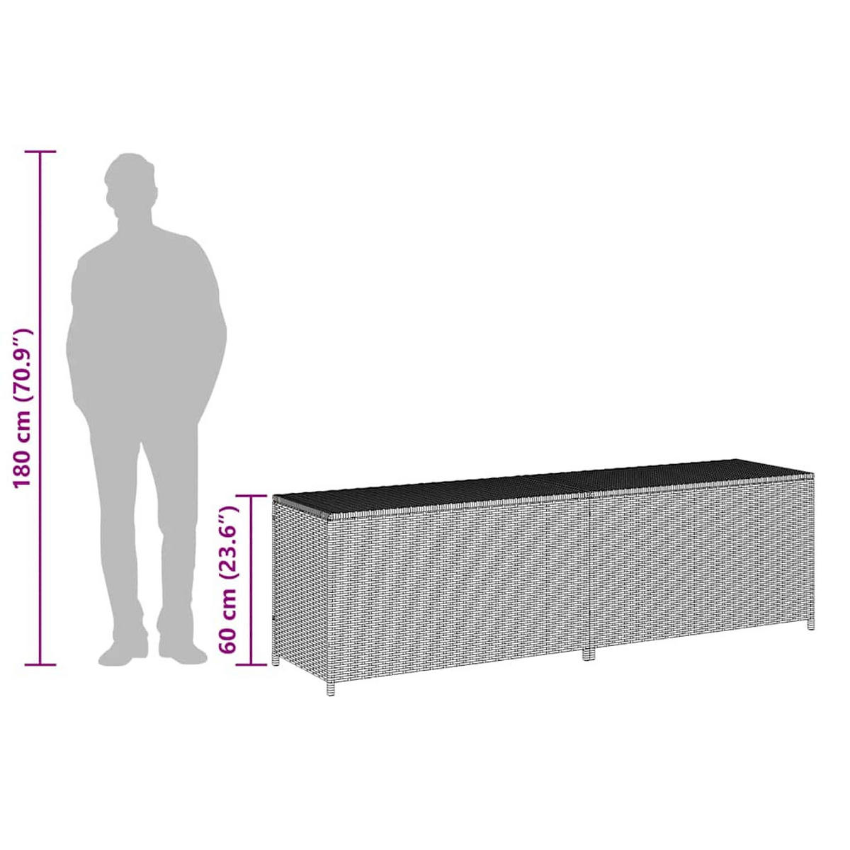 GARTENBOX Poly Rattan 200/50/60 Cm Grau - Grau, Kunststoff (200/60/50cm) - vidaXL