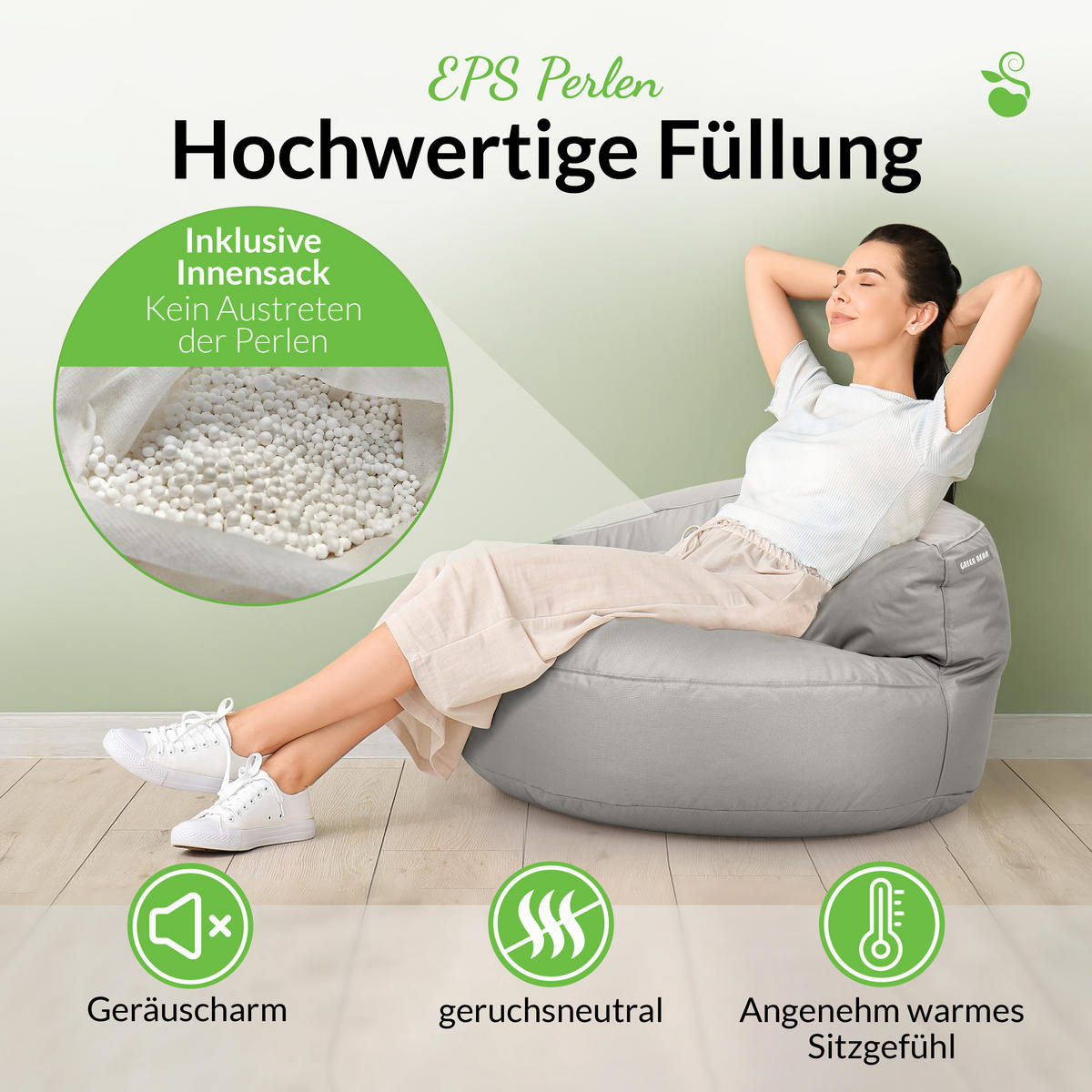 INDOOR OUTDOOR SITZSACK Lounge Sofa - Hellgrau, Textil (90/50/50cm) - Green Bean