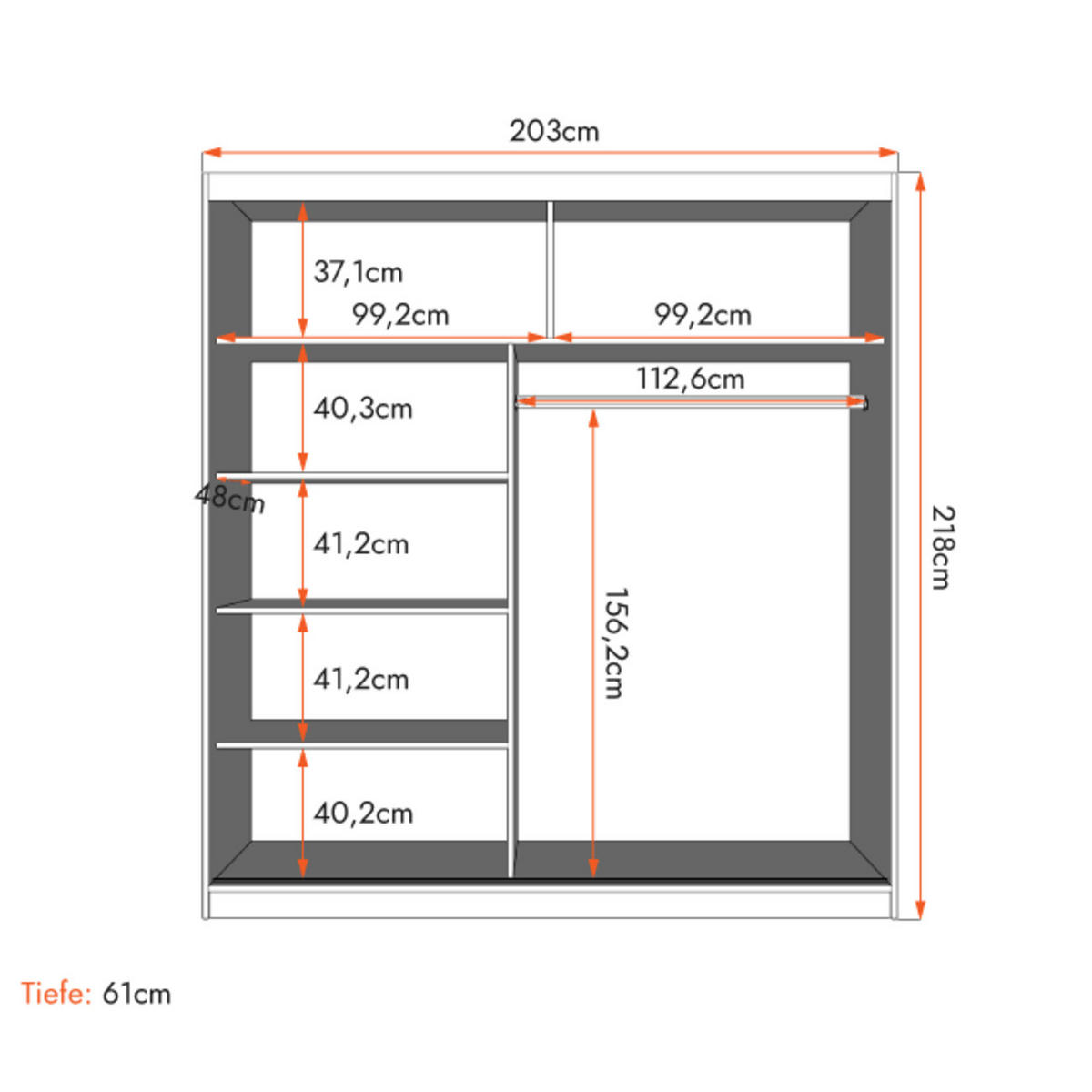 SCHWEBETÜRENSCHRANK Multi 20 Grau/Weiß + Spiegel, ohne LED Beleuchtung 203 cm - Alufarben/Weiß, Glas/Holzwerkstoff (203/218/61cm) - imoebel24