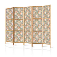 PARAVENT Japanischer 5-tlg 225x172 cm Tropische Blumen - Multicolor, Holz/Textil (225/172/3cm) - Muralo