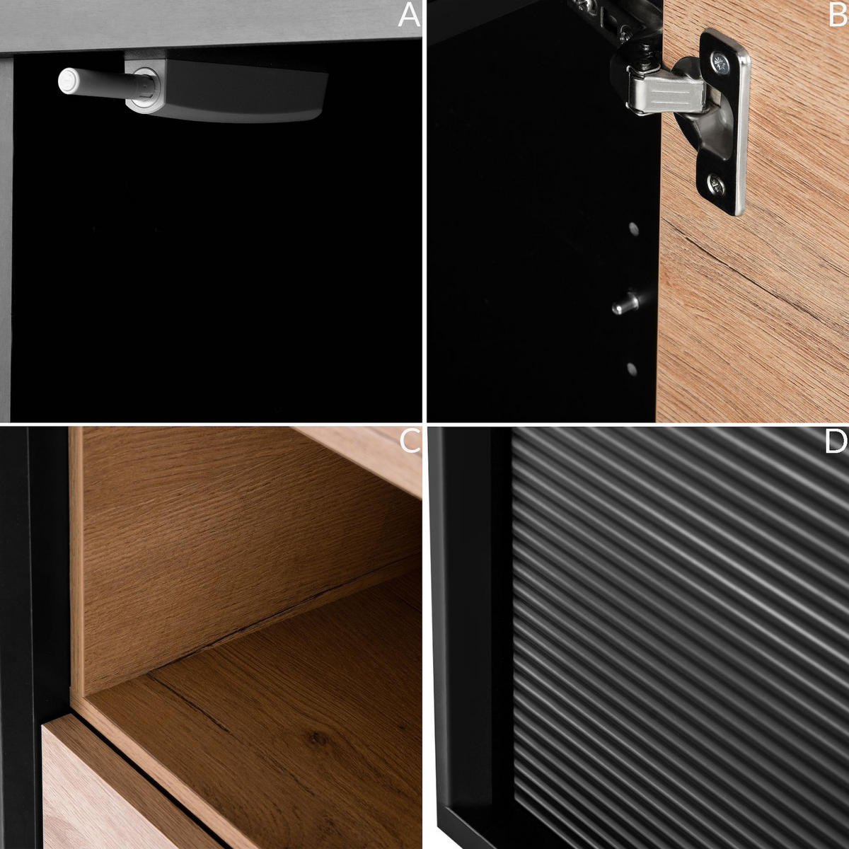 REGAL LOFTY Kreuzeinlage, schwarz / Eiche natur - Eichefarben/Multicolor, Holzwerkstoff (52/174/41cm) - KONSIMO®
