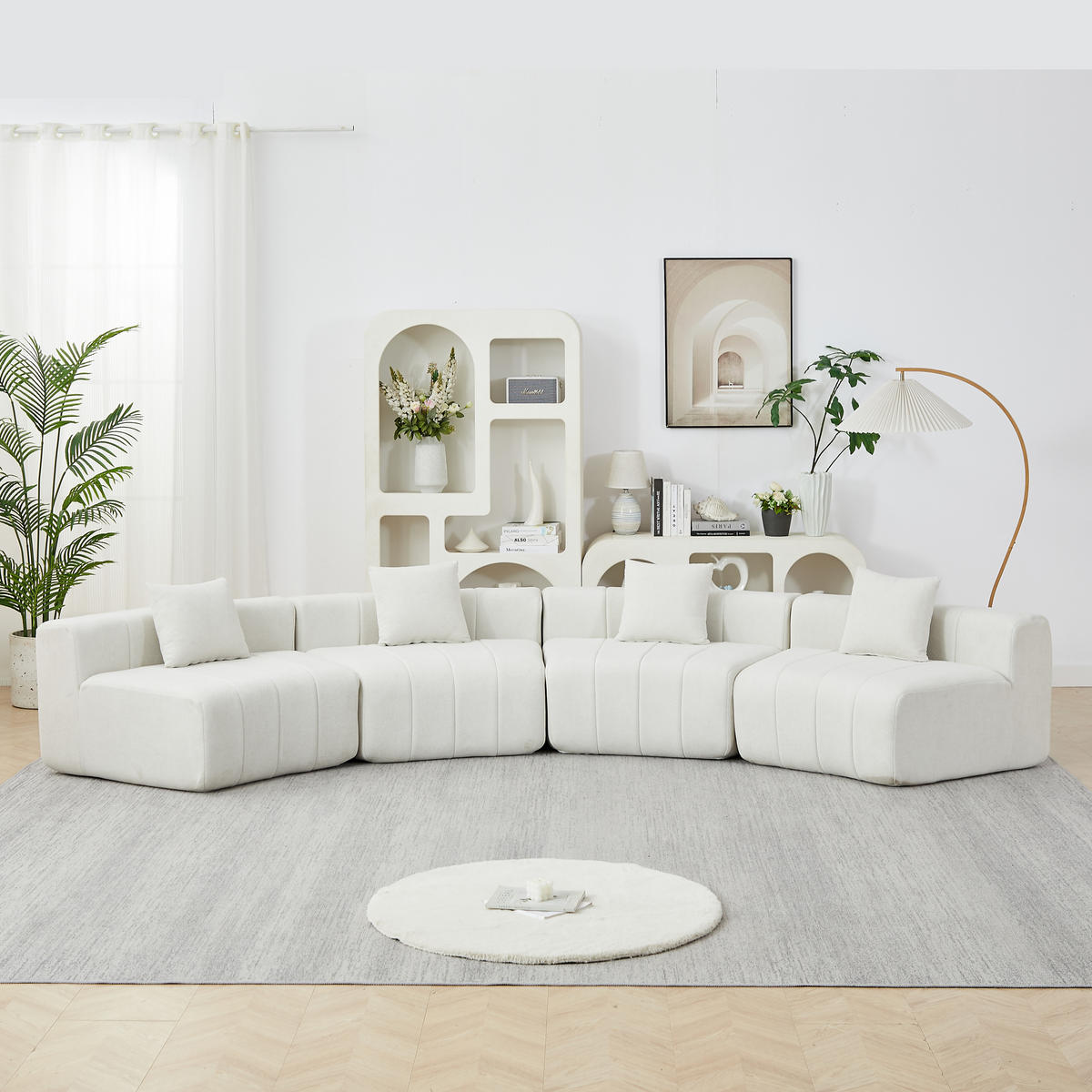 4-SITZER-SOFA Geschwungen modular Viersitzer, DE-42718, Beige - Beige, Textil (383.5/73.6/83.8cm) - ComfortXL