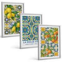 BILDER SET 3er Set - 40x60 cm Silberner Rahmen - Zitronen, Orangen, Blumen, Italien - Silberfarben, Kunststoff (40/60cm) - TULUP