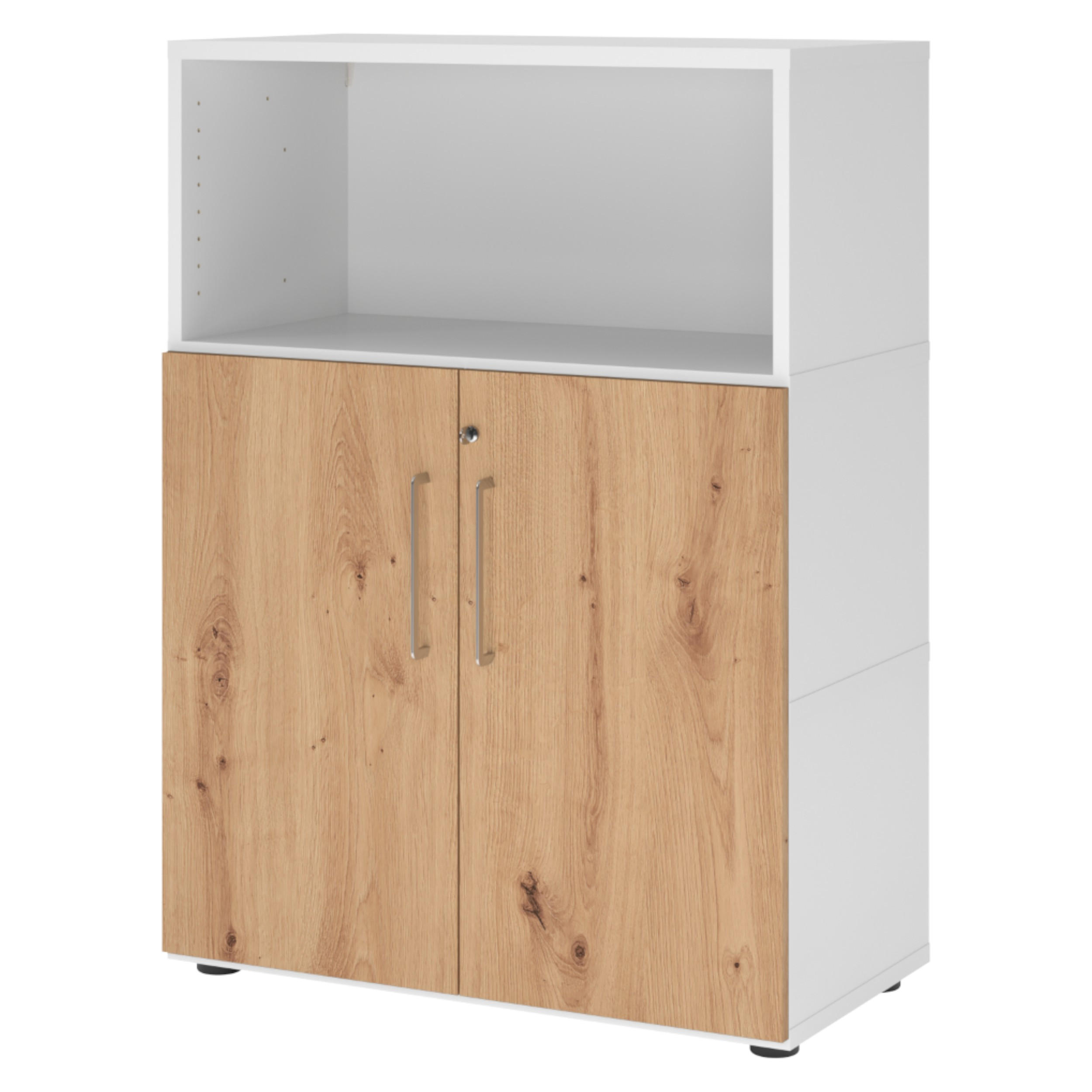 bümö Aktenschrank Weiß, Wildeiche 80x110x41.7 cm