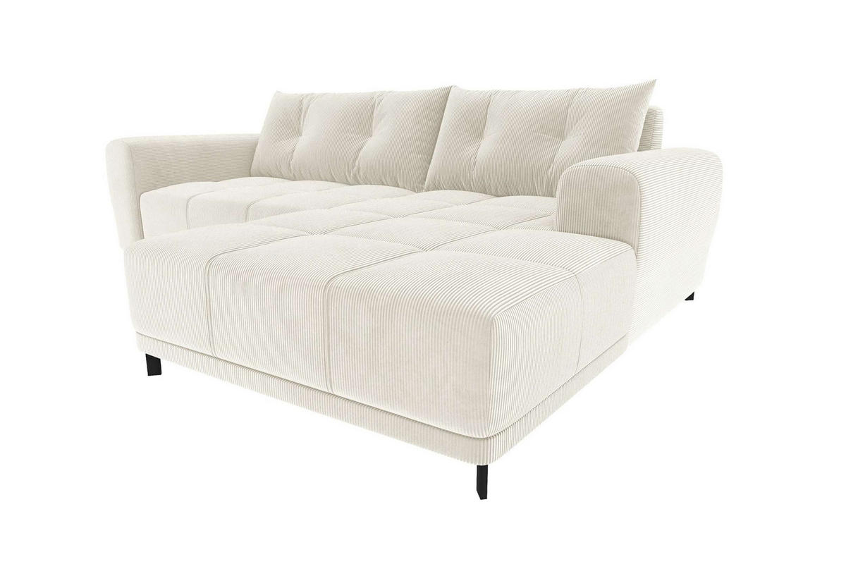 ECKSOFA Massimo Cordstoff Creme inkl. Schlaffunktion Rechts - Creme/Schwarz, Textil/Metall (246/177cm) - 99rooms