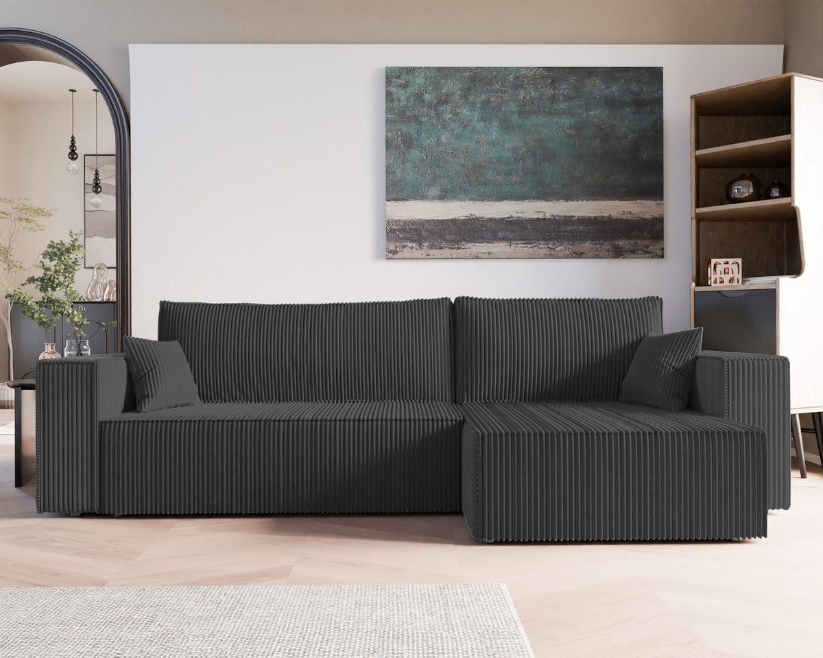ECKSOFA mit Schlaffunktion und Bettkasten, Schwarz - Schwarz, Holzwerkstoff/Textil (145/276cm) - Idohome