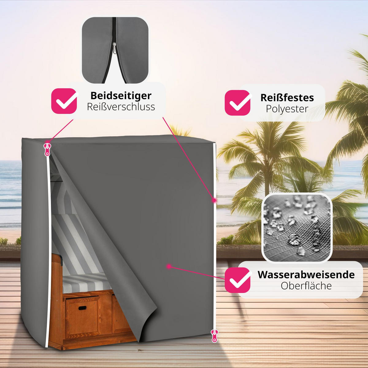 SCHUTZHÜLLE für Strandkorb, 120 x 80 x 145 cm,grau - Grau, Kunststoff (80/145/120cm) - tectake