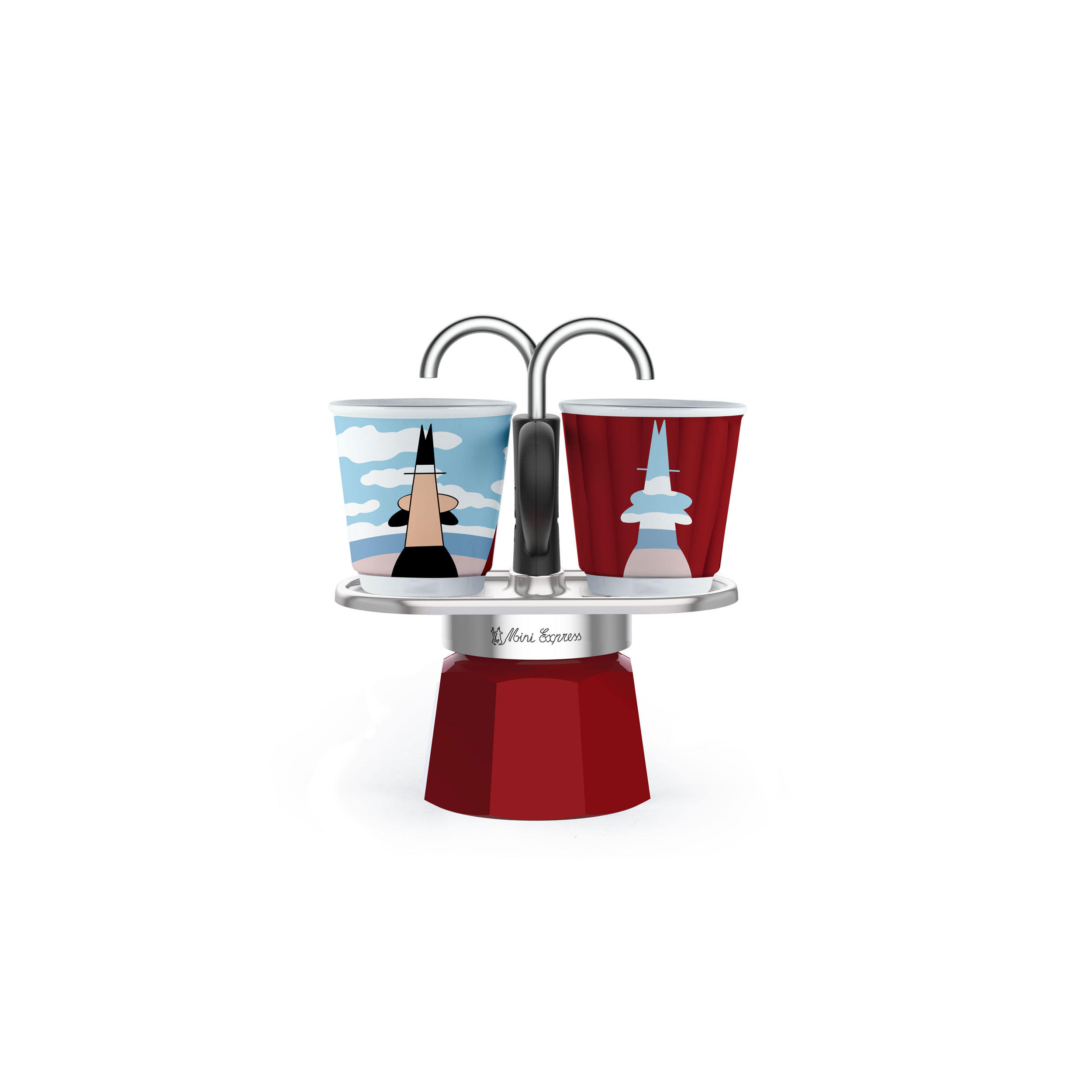 ESPRESSOKOCHER Set Mini 3-tlg. Express Magritte für 2 Tassen, Bunt, 90 ml - Multicolor, Metall (21/7/21cm) - Bialetti
