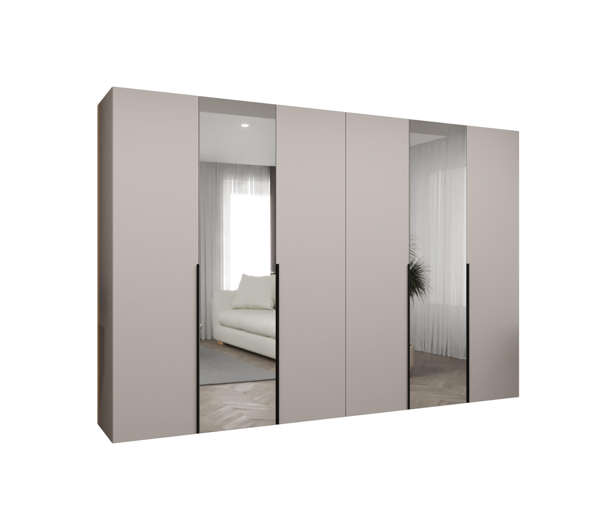 DREHTÜRENSCHRANK 202/300/52 6-türig - Kaschmir/Schwarz, Holz (300/202/52cm) - Abiks Möbel