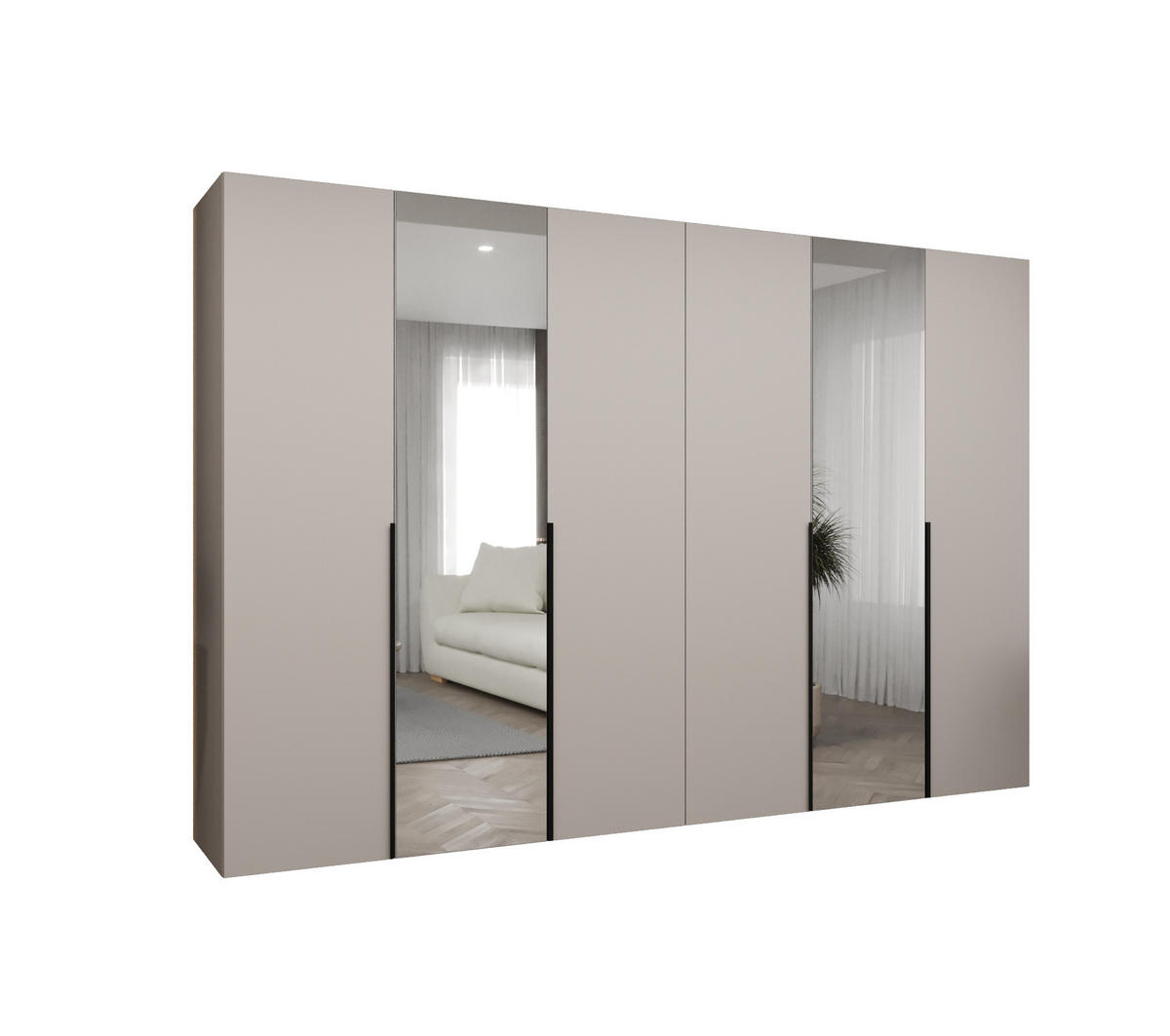 DREHTÜRENSCHRANK 202/300/52 6-türig - Kaschmir/Schwarz, Holz (300/202/52cm) - Abiks Möbel