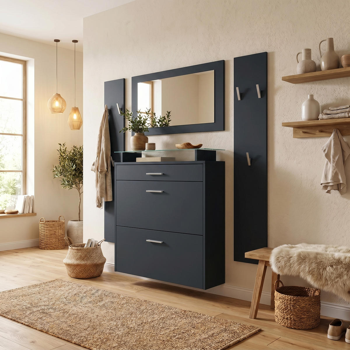 GARDEROBE Malea Front in Schwarz matt - Schwarz, Holzwerkstoff (180/180/23cm) - Vladon
