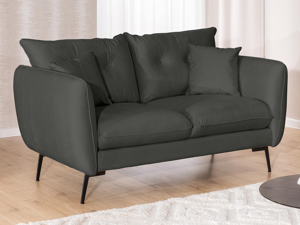 SITZGARNITUR 3+2+1 Nordloft Dunkelgrau Samt - Dunkelgrau/Schwarz, Holz/Textil (204/86/100cm) - S-Style Möbel