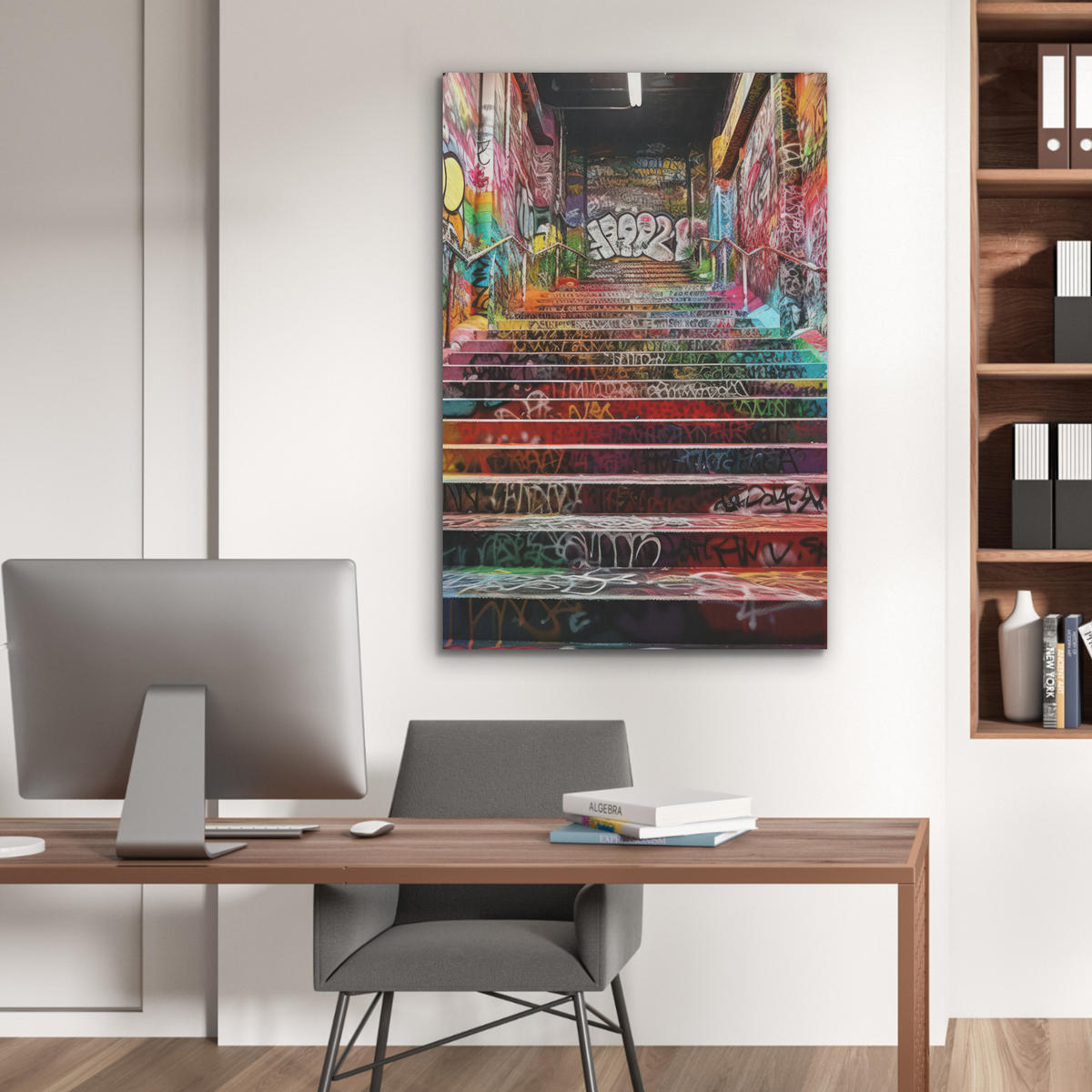 AKUSTIKBILD Treppe - Graffiti - Farben - Kunst Wanddeko 60x90 cm - Multicolor, Kunststoff (60/90/0.9cm) - MuchoWow
