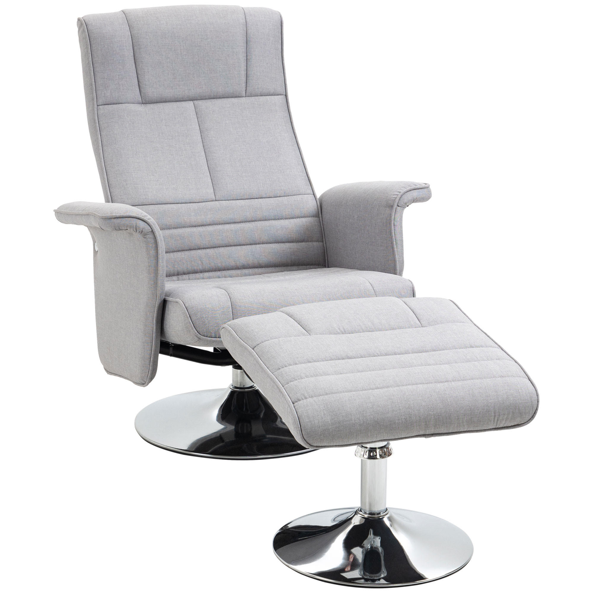 MASSAGESESSEL mit Fußhocker, Elektrischer Relaxsessel mit Liegefunktion Stahl - Chromfarben/Hellgrau, Textil/Metall (95/88/78cm) - HOMCOM