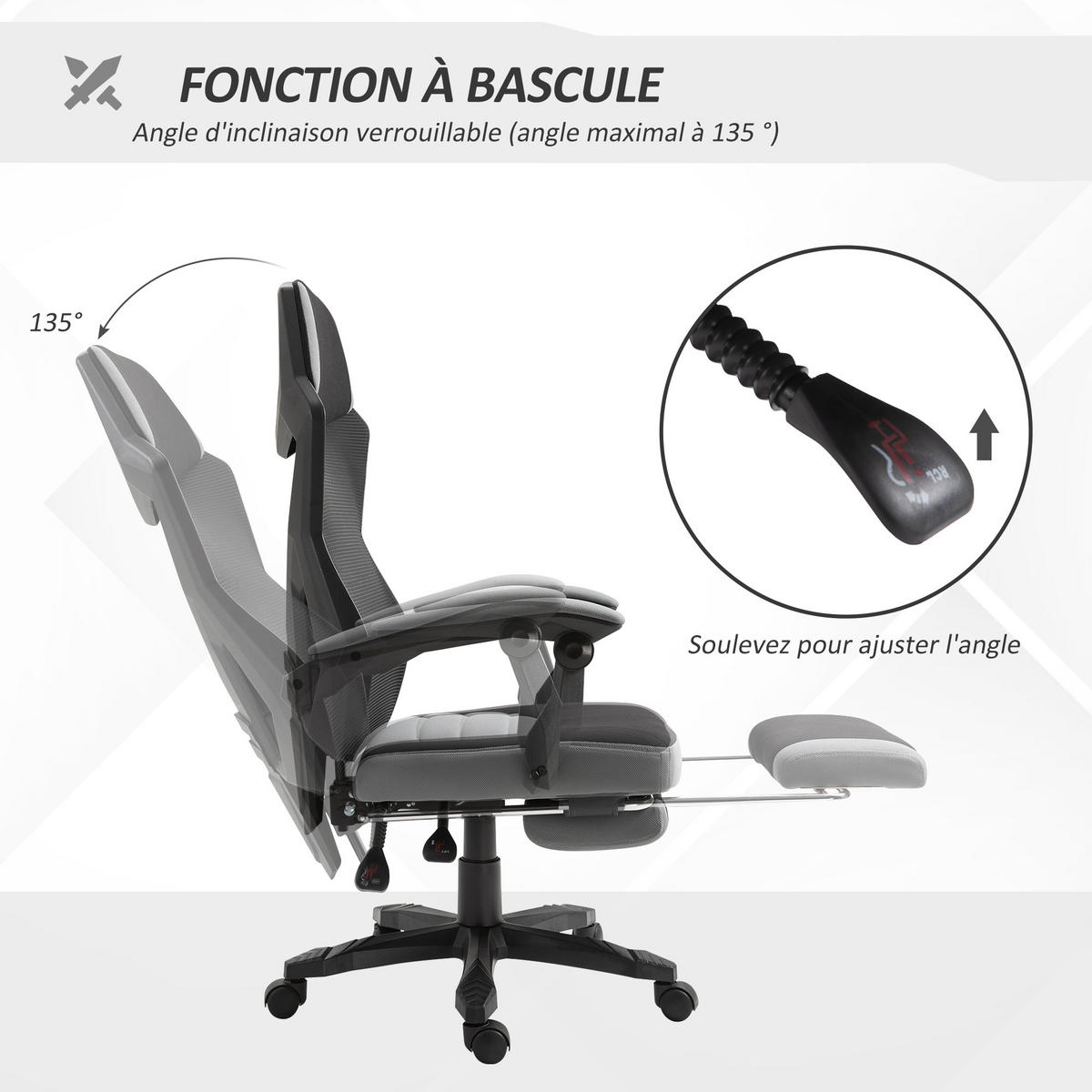 GAMINGSTUHL DE-11667 mit Fußstütze & Mesh Grau/Schwarz - Grau, Metall (160.02/309.88/147.32cm) - ComfortXL