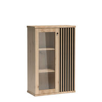 VITRINE NAKUSP C3 Lamellen Eiche Artisan - Schwarz/Eiche Artisan, Glas/Holzwerkstoff (87/132/41cm) - Komodee